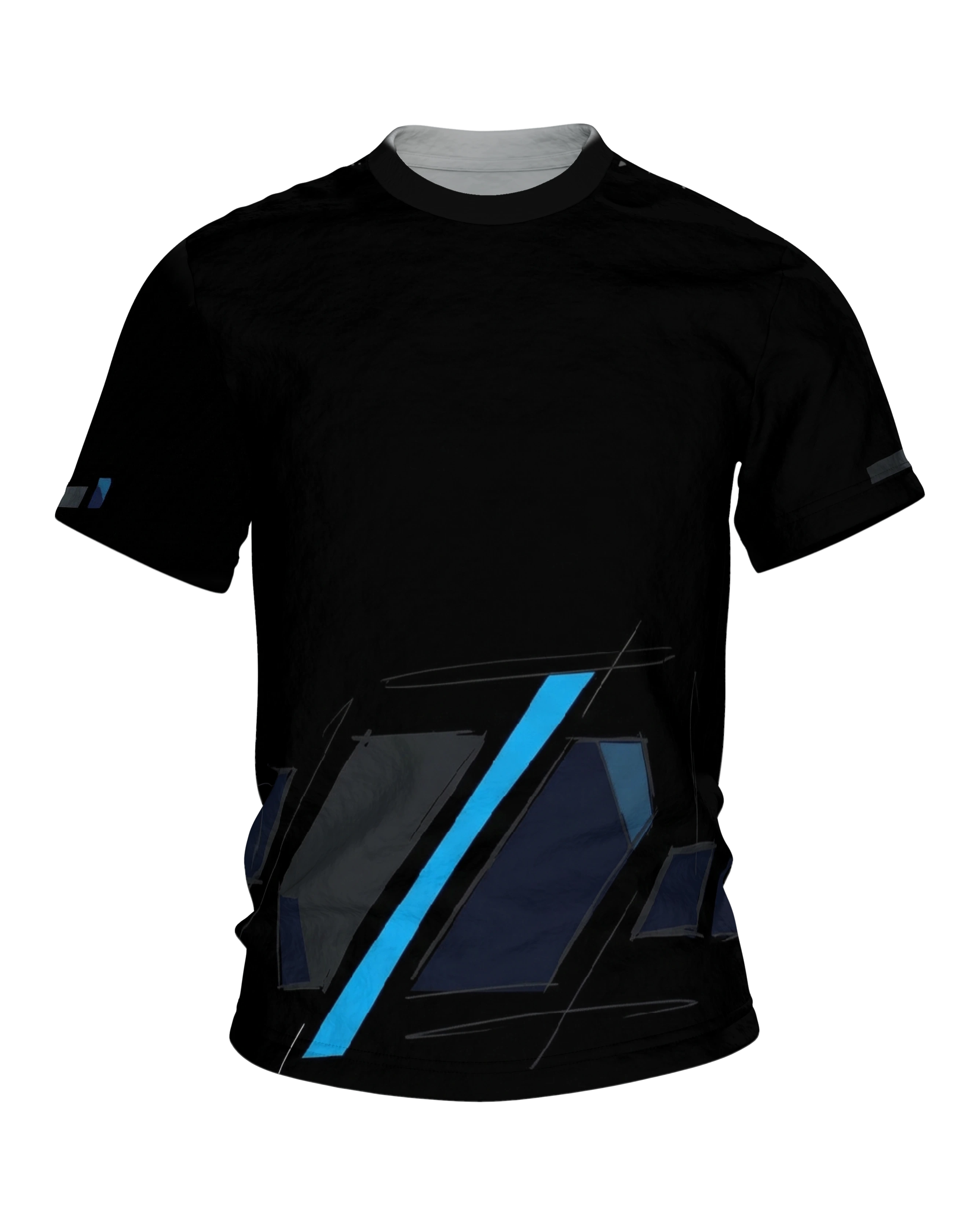 Abstract Speed T-Shirt, cyanblaue Diagonale auf Schwarz