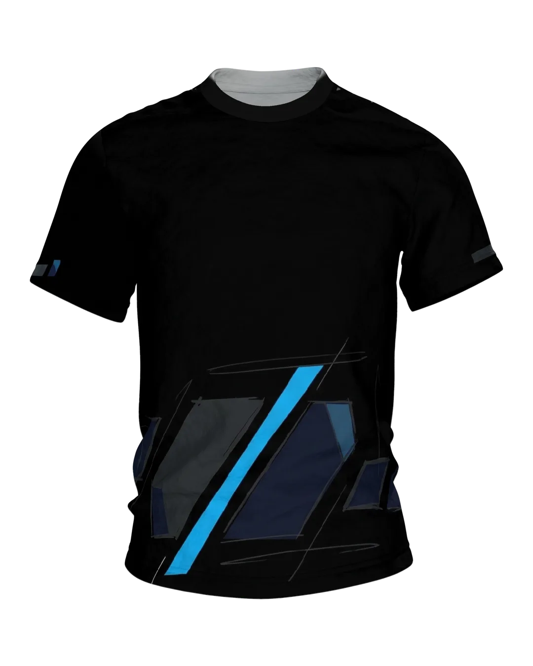 Abstract Speed T-Shirt, cyanblaue Diagonale auf Schwarz