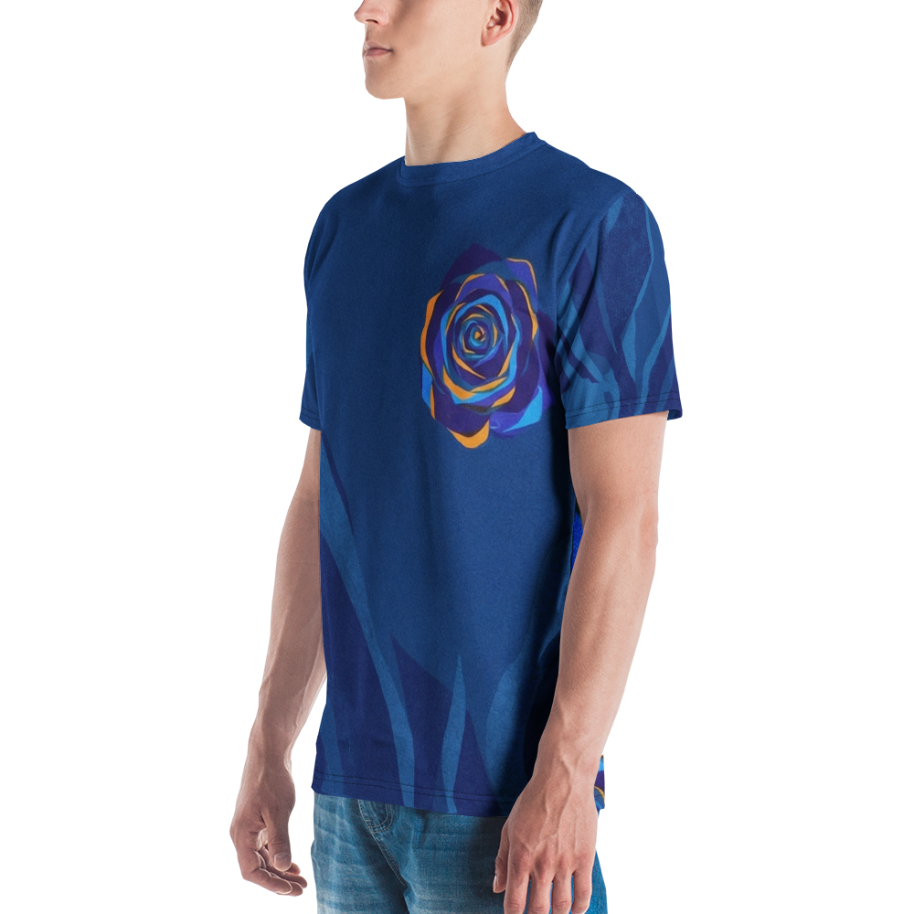 Blaue Facetten-Rose T-Shirt – Geometrisches Design
