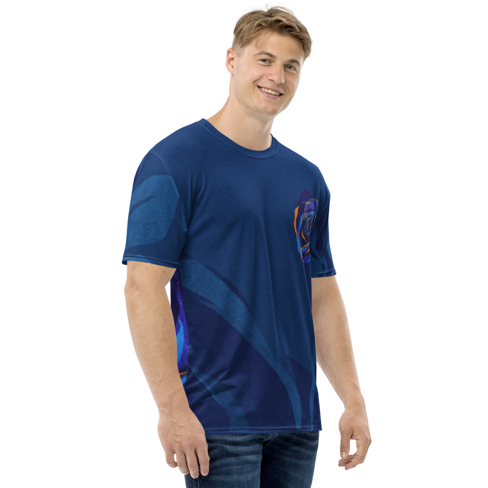 Blaue Facetten-Rose T-Shirt – Geometrisches Design