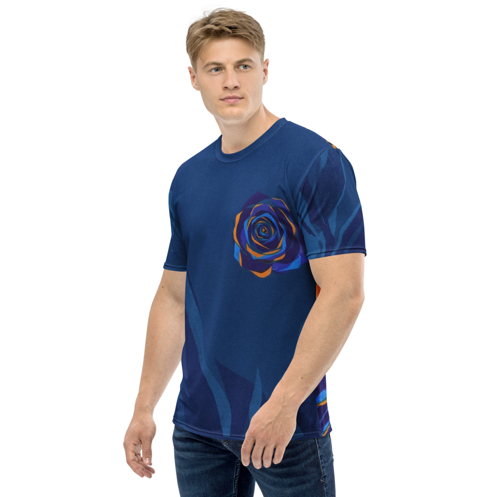Blaue Facetten-Rose T-Shirt – Geometrisches Design