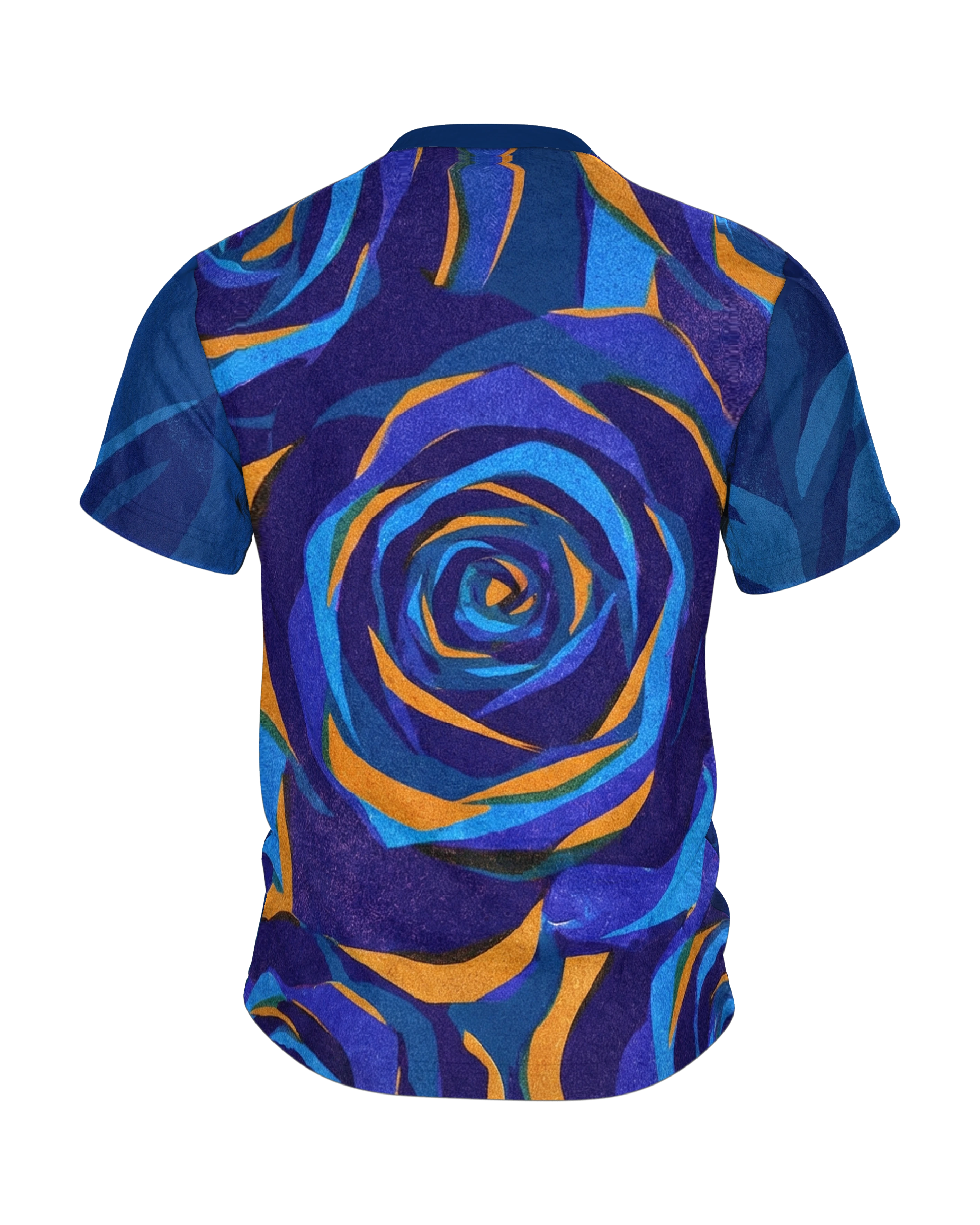 Blaue Facetten-Rose T-Shirt: Geometrisches Design, Rückseite