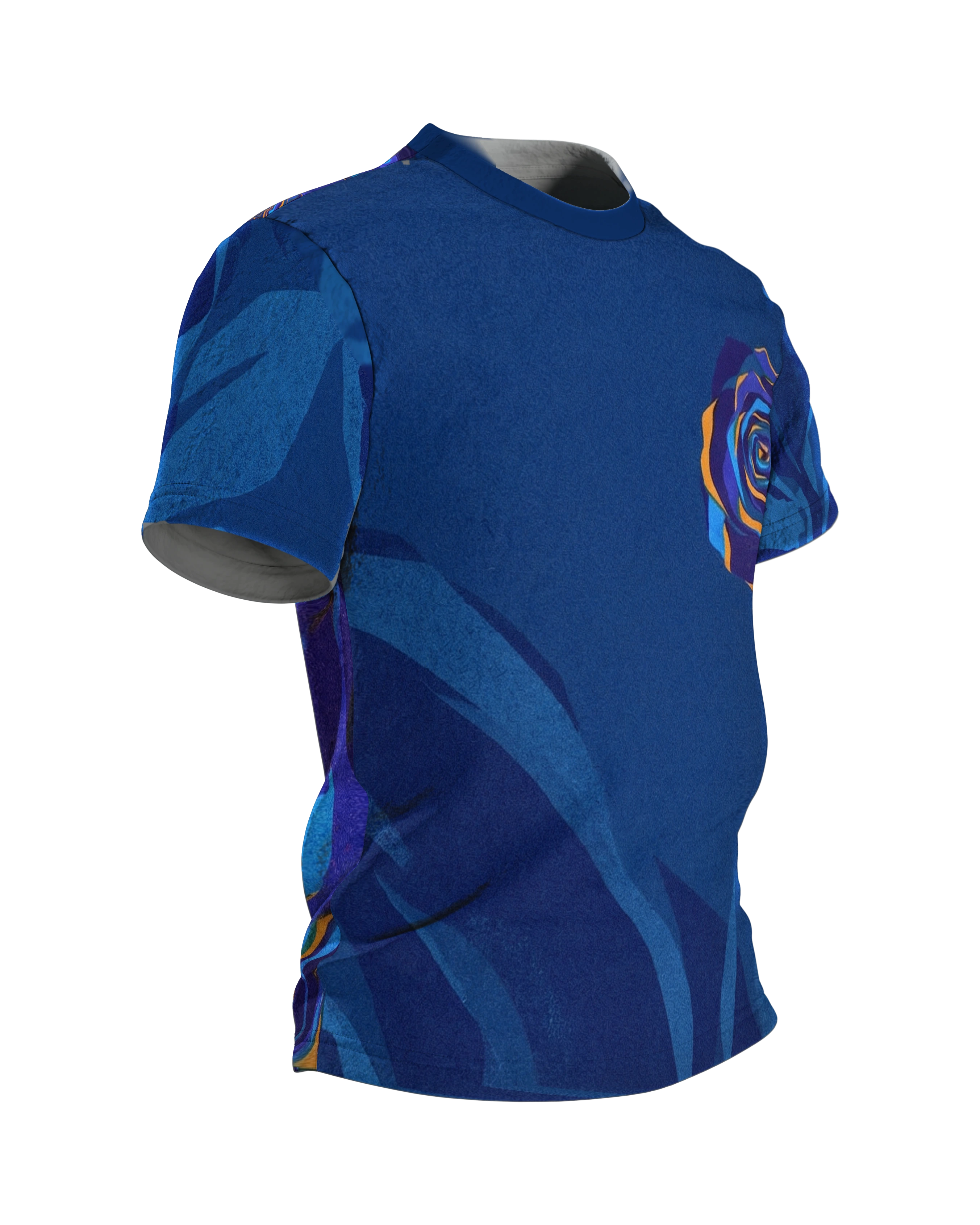 Blaue Facetten-Rose T-Shirt: Geometrisches Design, Seitenansicht links