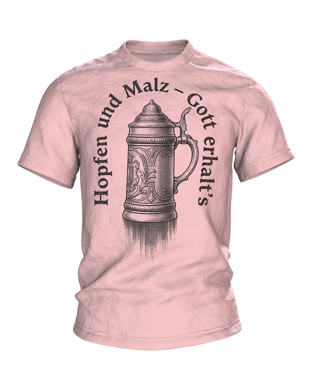 Bierkrug T-Shirt "Hopfen und Malz, Gott erhalt's": Deckelkrug im Kupferstich, Ährengarbe auf dem Rücken