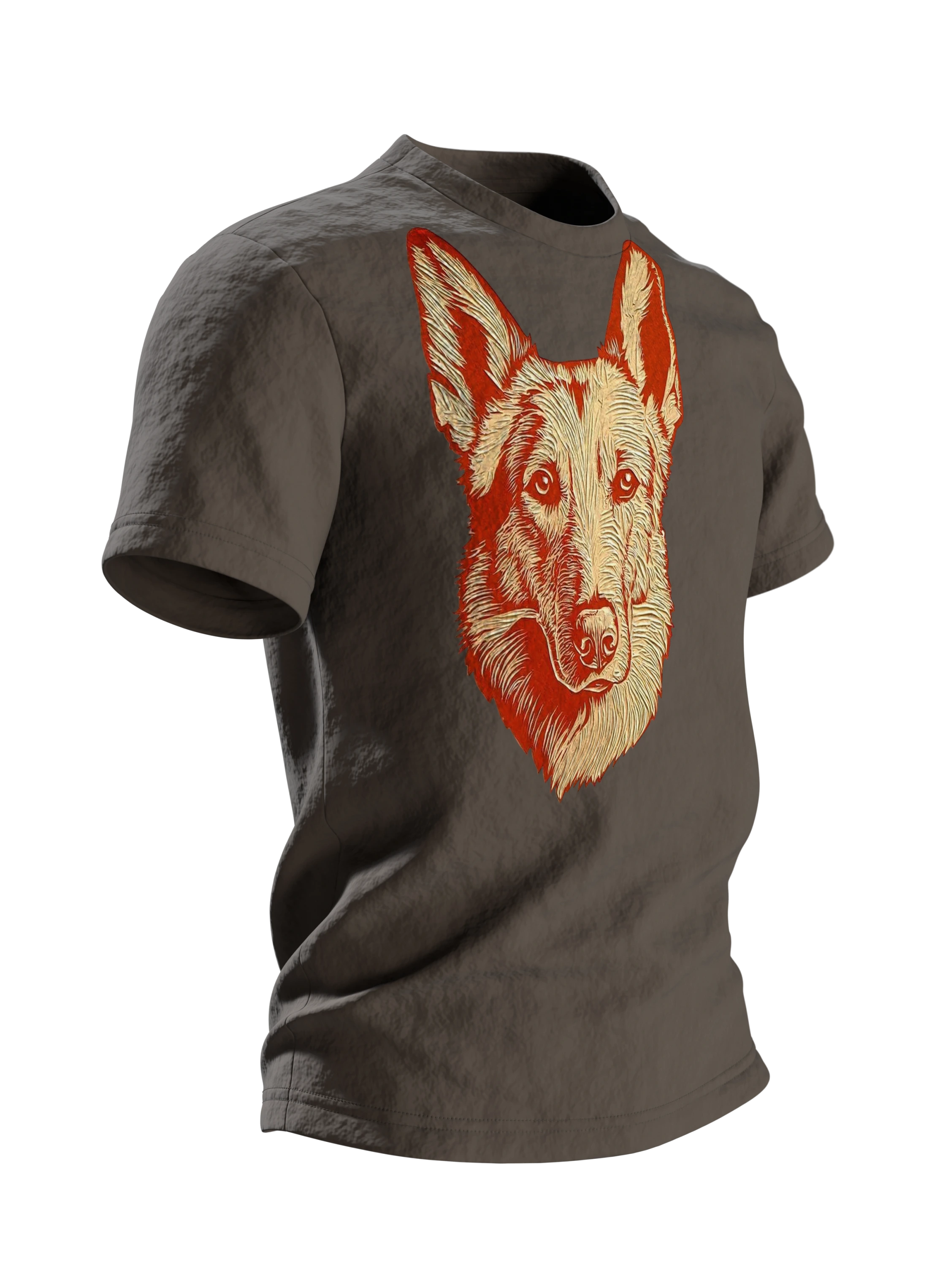 Schäferhund Linolschnitt Baumwoll T-Shirt — Linker Ärmel