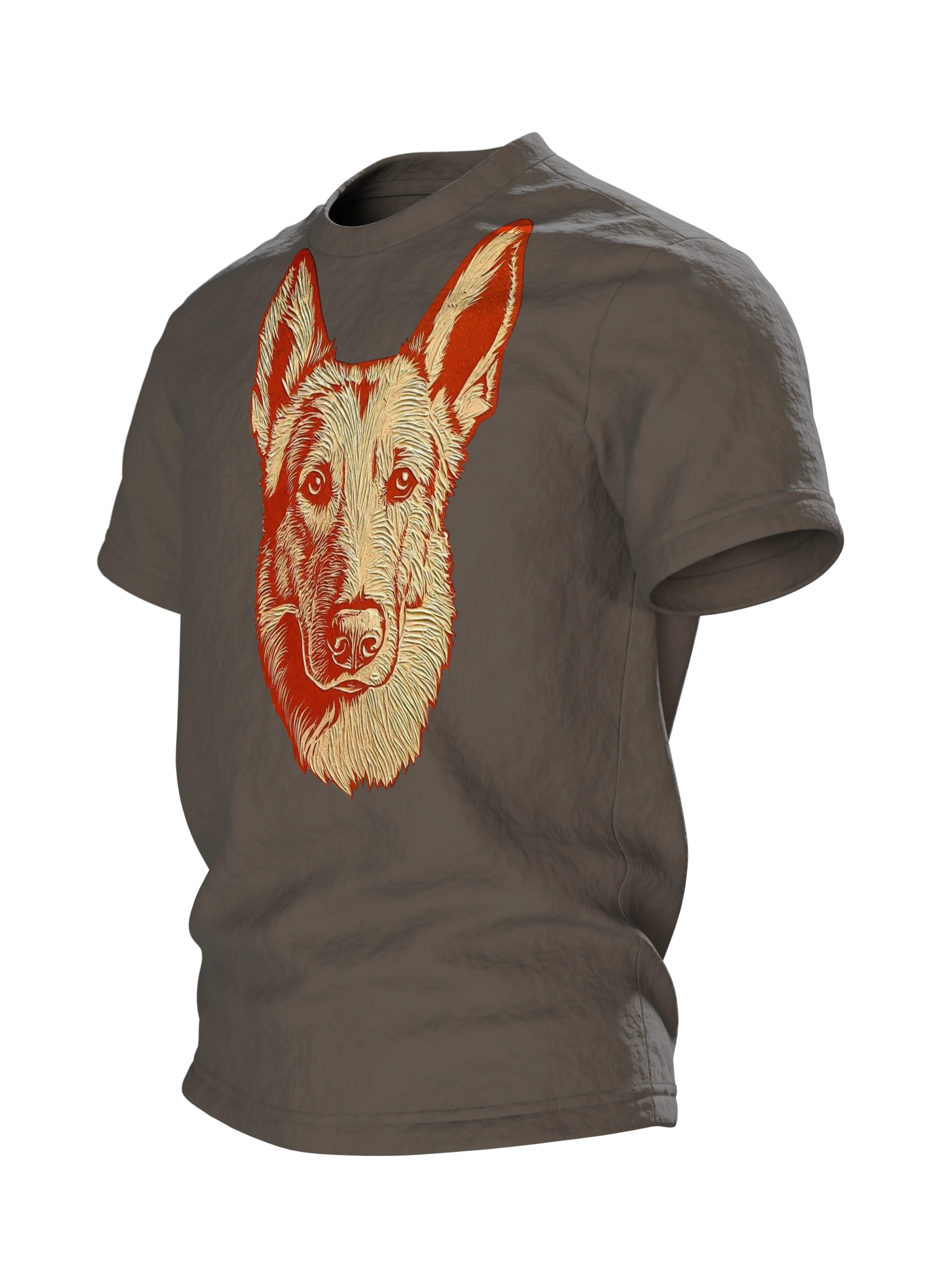 Schäferhund Linolschnitt Baumwoll T-Shirt — Rechter Ärmel