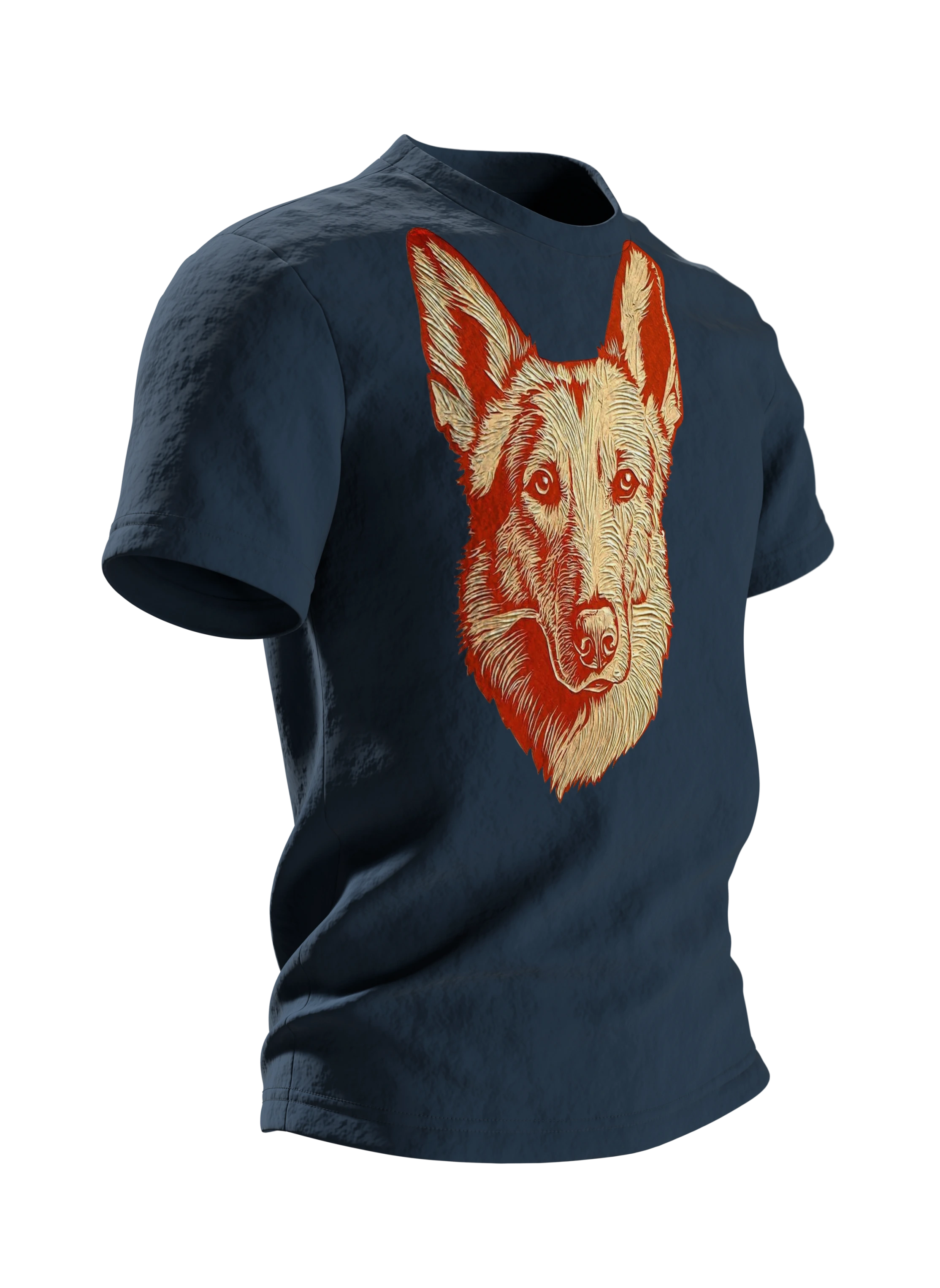 Schäferhund Linolschnitt Baumwoll T-Shirt