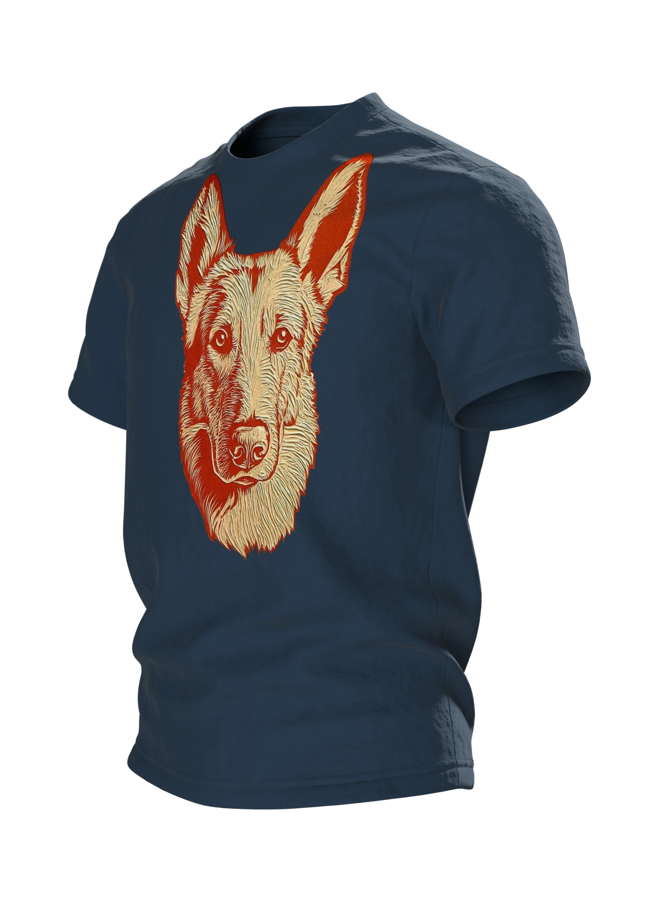 Schäferhund Linolschnitt Baumwoll T-Shirt