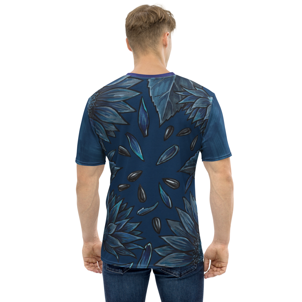Nachtblaue Sonnenblumen T-Shirt – Surreale Botanik
