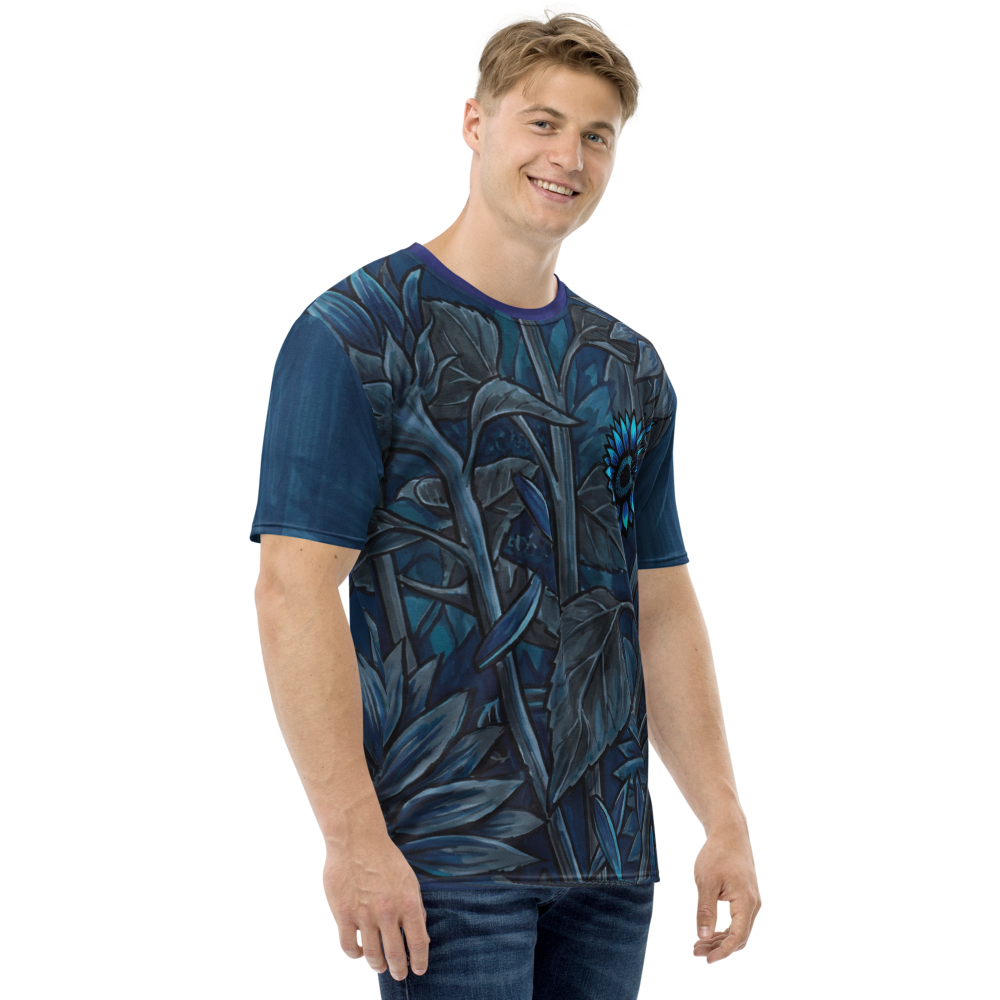 Nachtblaue Sonnenblumen T-Shirt – Surreale Botanik
