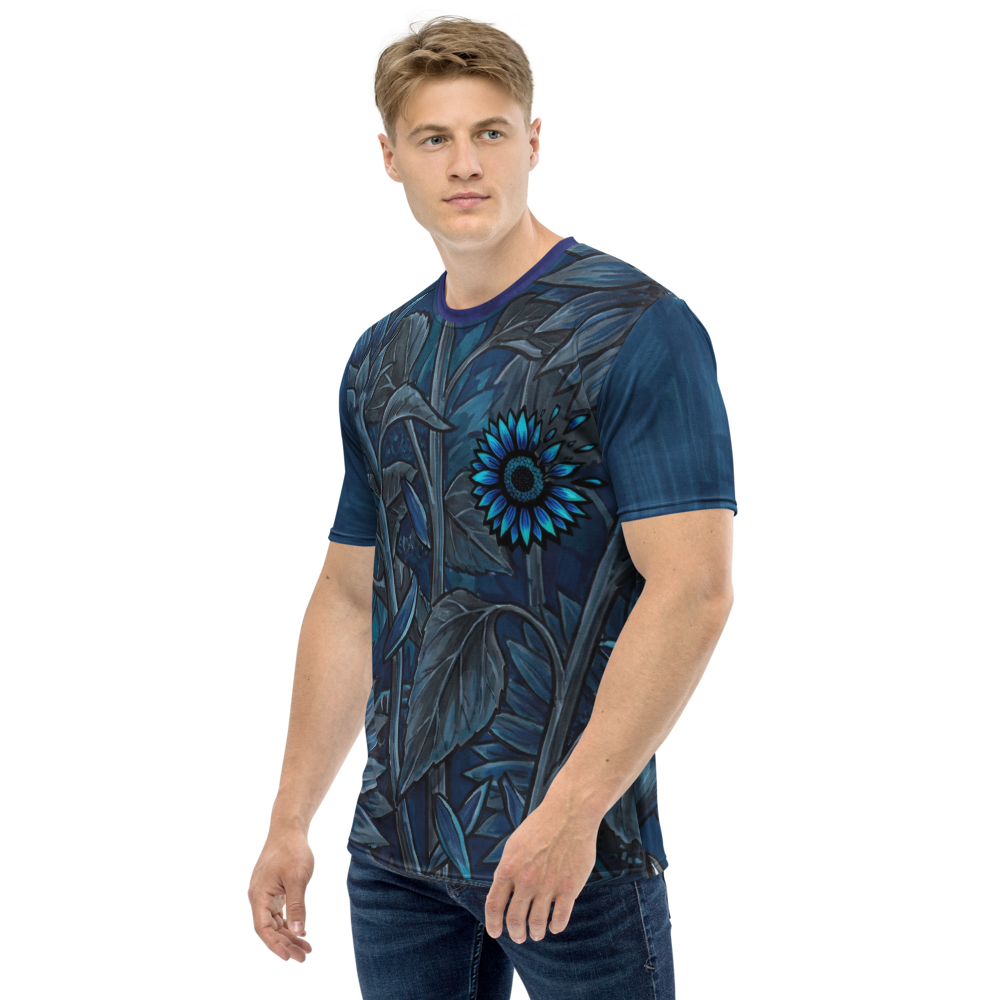 Nachtblaue Sonnenblumen T-Shirt – Surreale Botanik