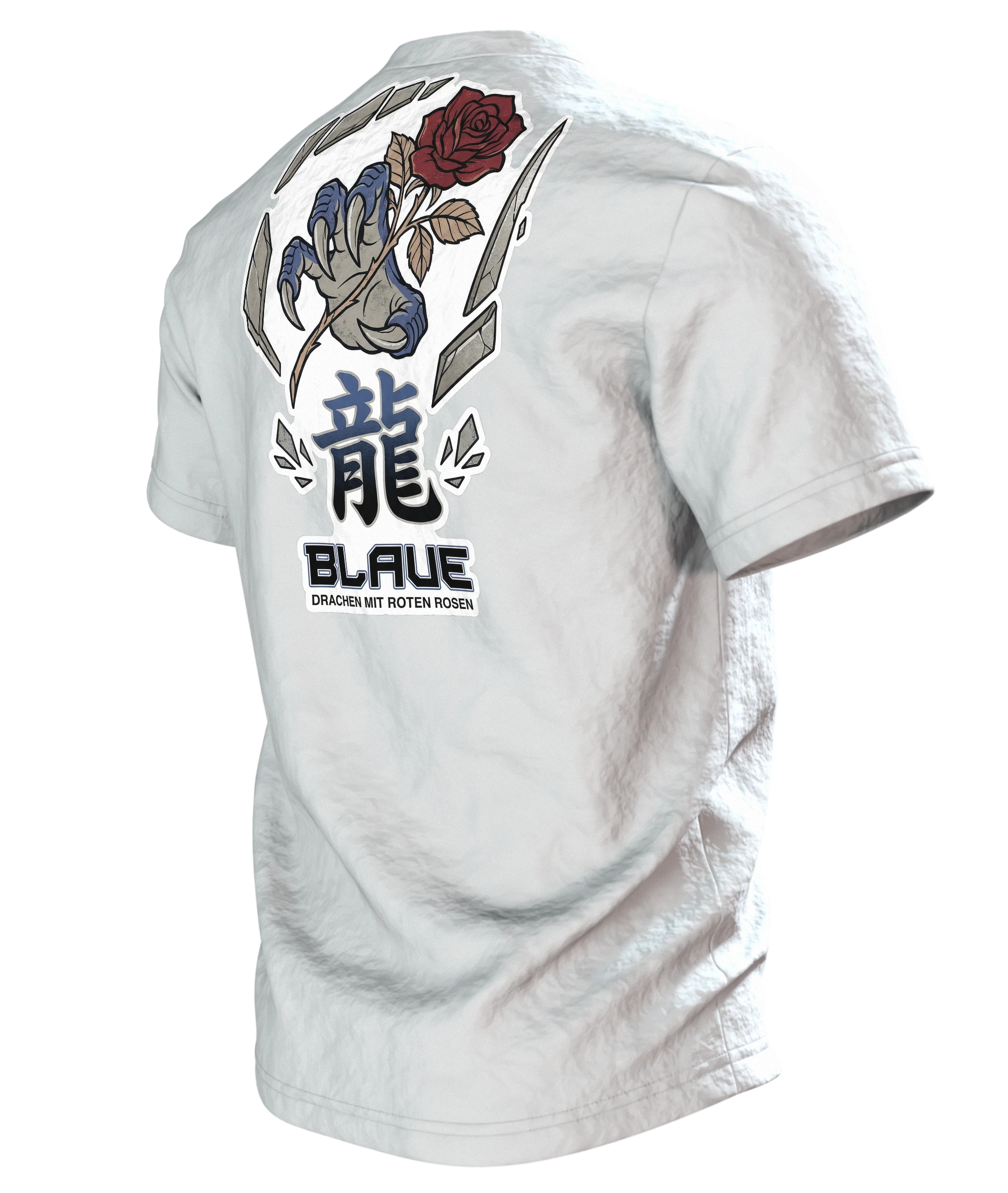 Blauer Drache T-Shirt, Rückseite schräg links