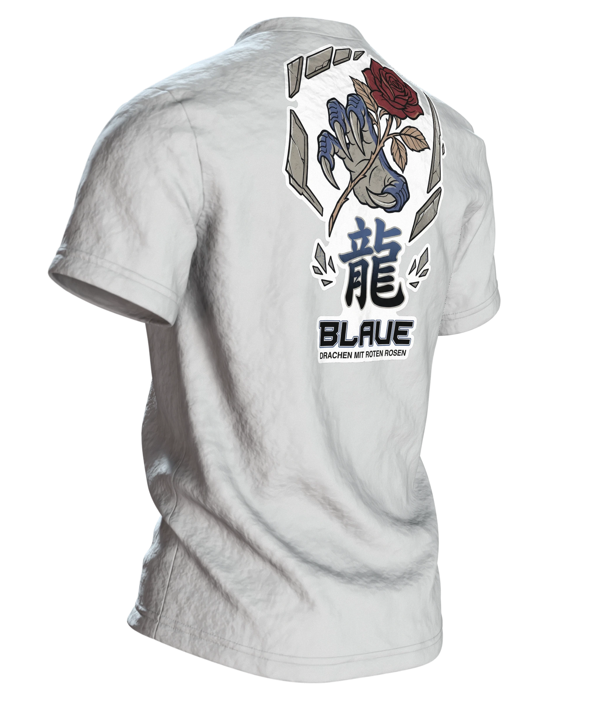 Blauer Drache T-Shirt, Rückseite schräg rechts