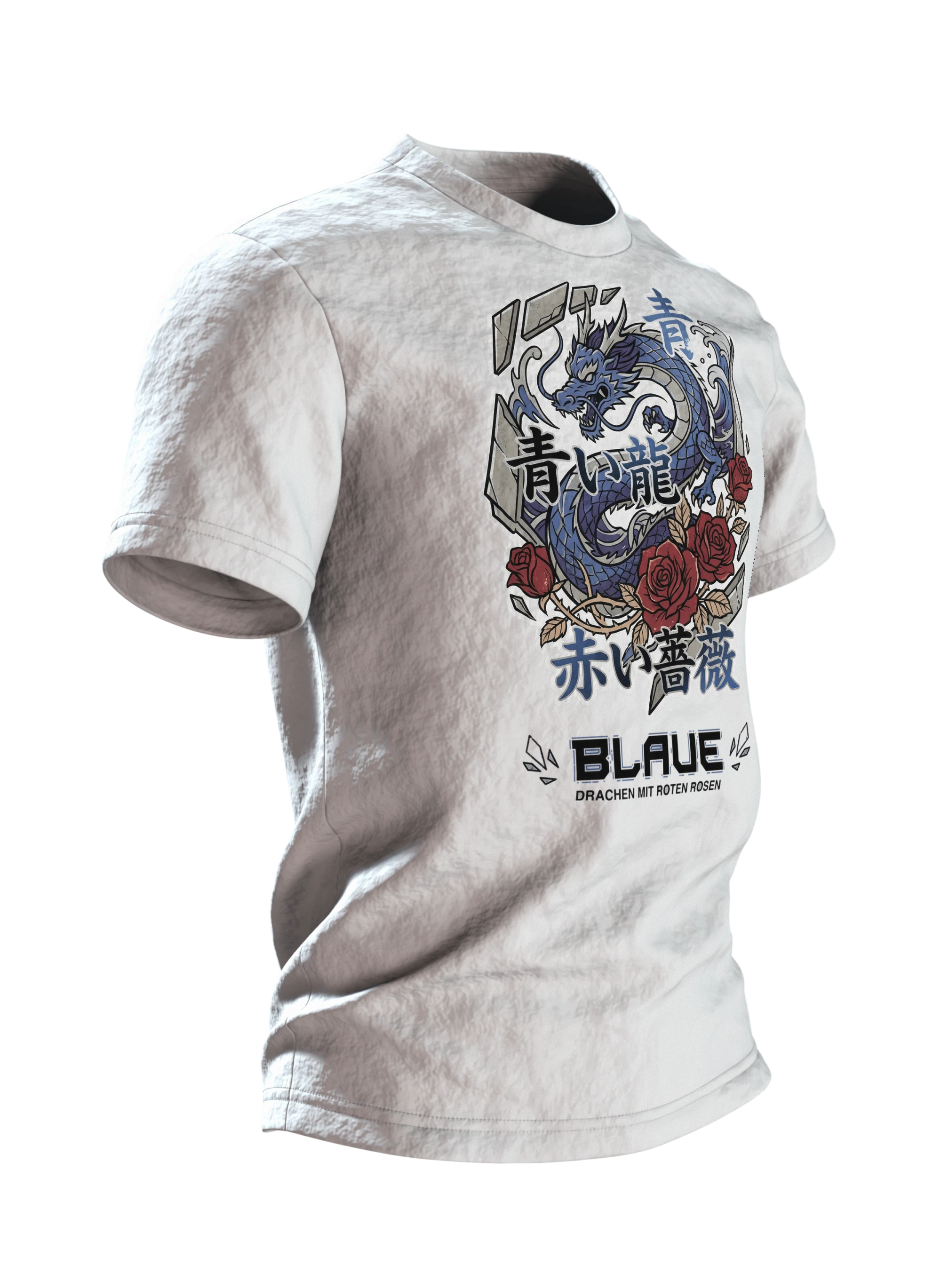Blauer Drache T-Shirt, Seitenansicht links