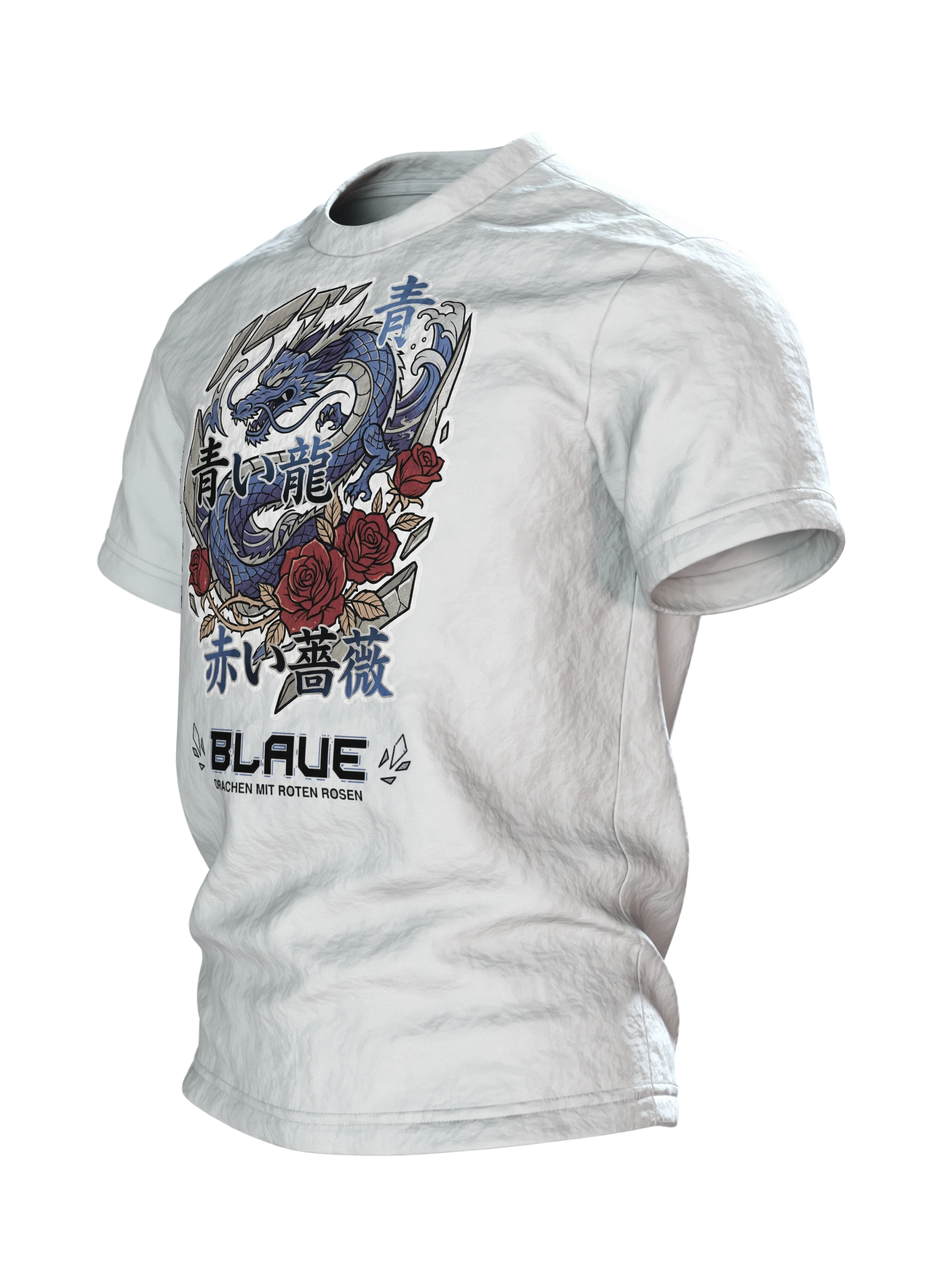 Blauer Drache T-Shirt, Seitenansicht rechts