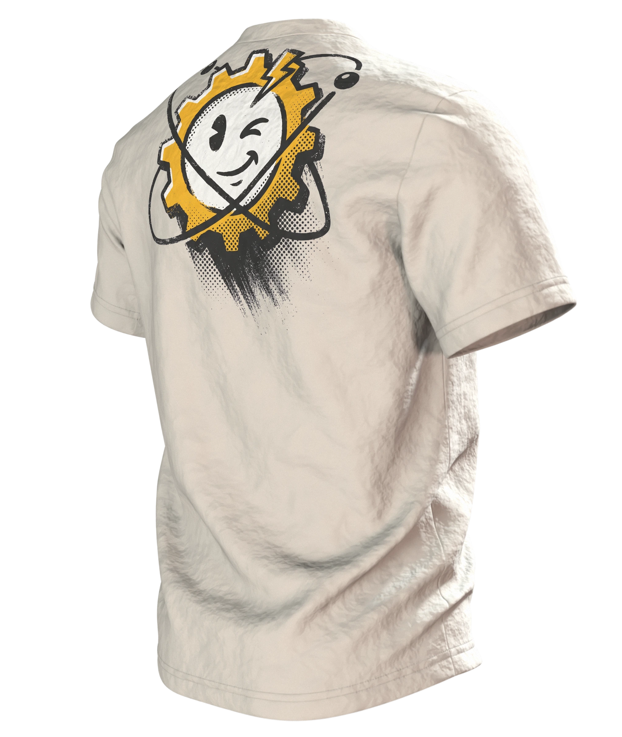 Elektriker T-Shirt "Vertrau mir, ich bin fast Elektriker", Warndreieck mit Blitz im Halbton-Druck, Rückseite schräg links