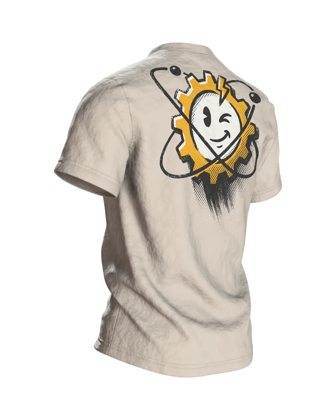 Elektriker T-Shirt "Vertrau mir, ich bin fast Elektriker", Warndreieck mit Blitz im Halbton-Druck, Rückseite schräg rechts