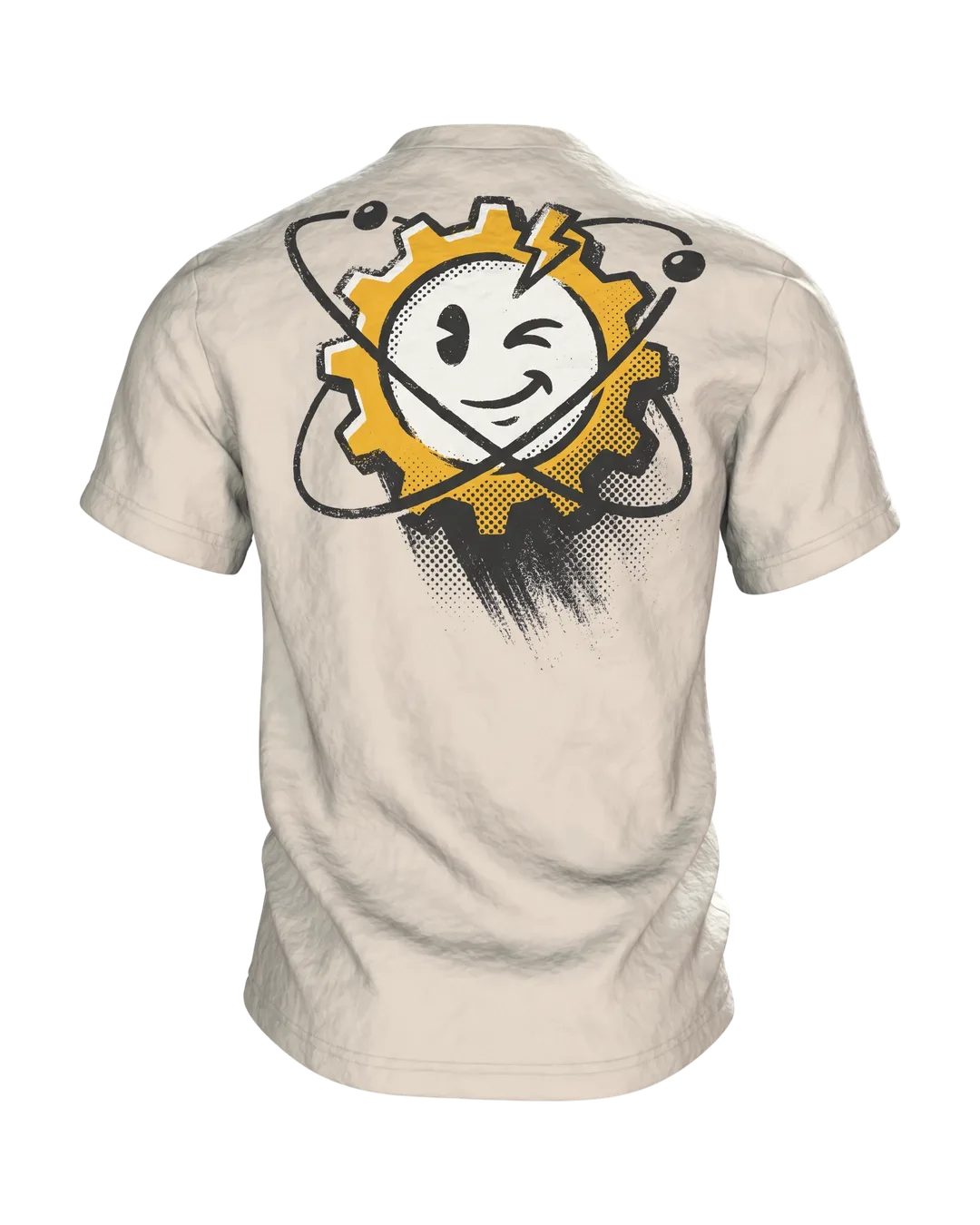 Elektriker T-Shirt "Vertrau mir, ich bin fast Elektriker", Warndreieck mit Blitz im Halbton-Druck, Rückseite
