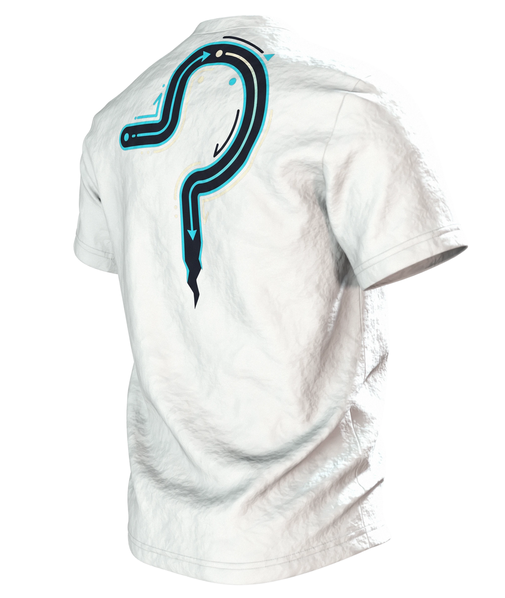 Läuft bei mir T-Shirt "Läuft bei mir. Langsam, aber läuft", Line-Art-Schnecke mit Blitz, Rückseite schräg links