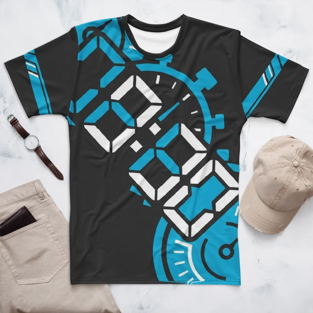 Stoppuhr Workout T-Shirt — Cyan Schwarz Action — Ansicht 3