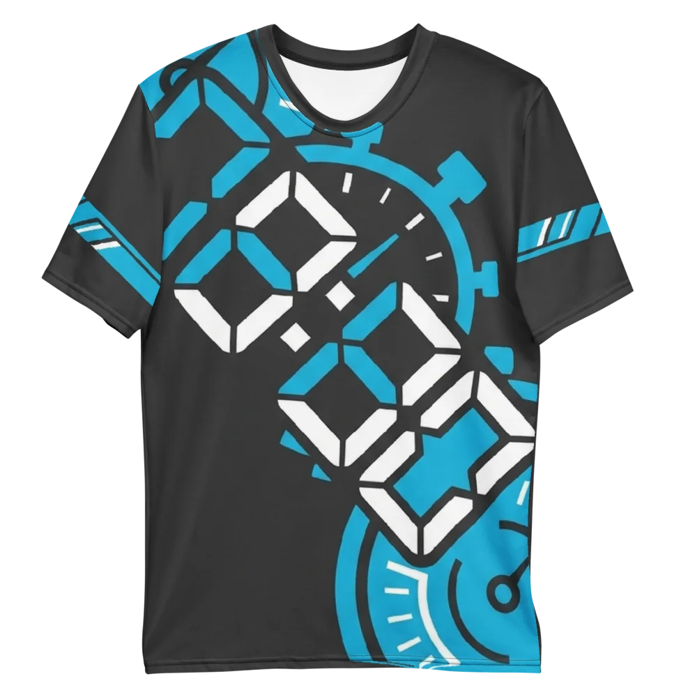 Stoppuhr Workout T-Shirt — Cyan Schwarz Action
