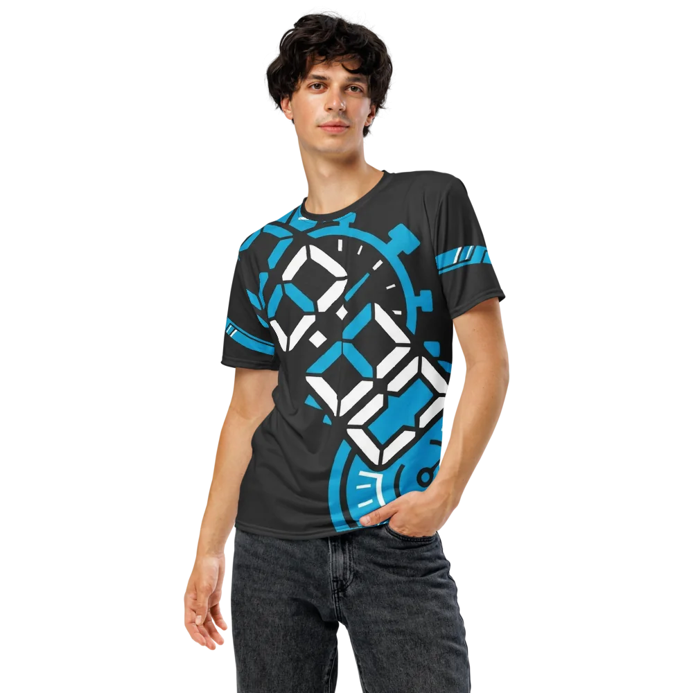 Stoppuhr Workout T-Shirt — Cyan Schwarz Action — Ansicht 5