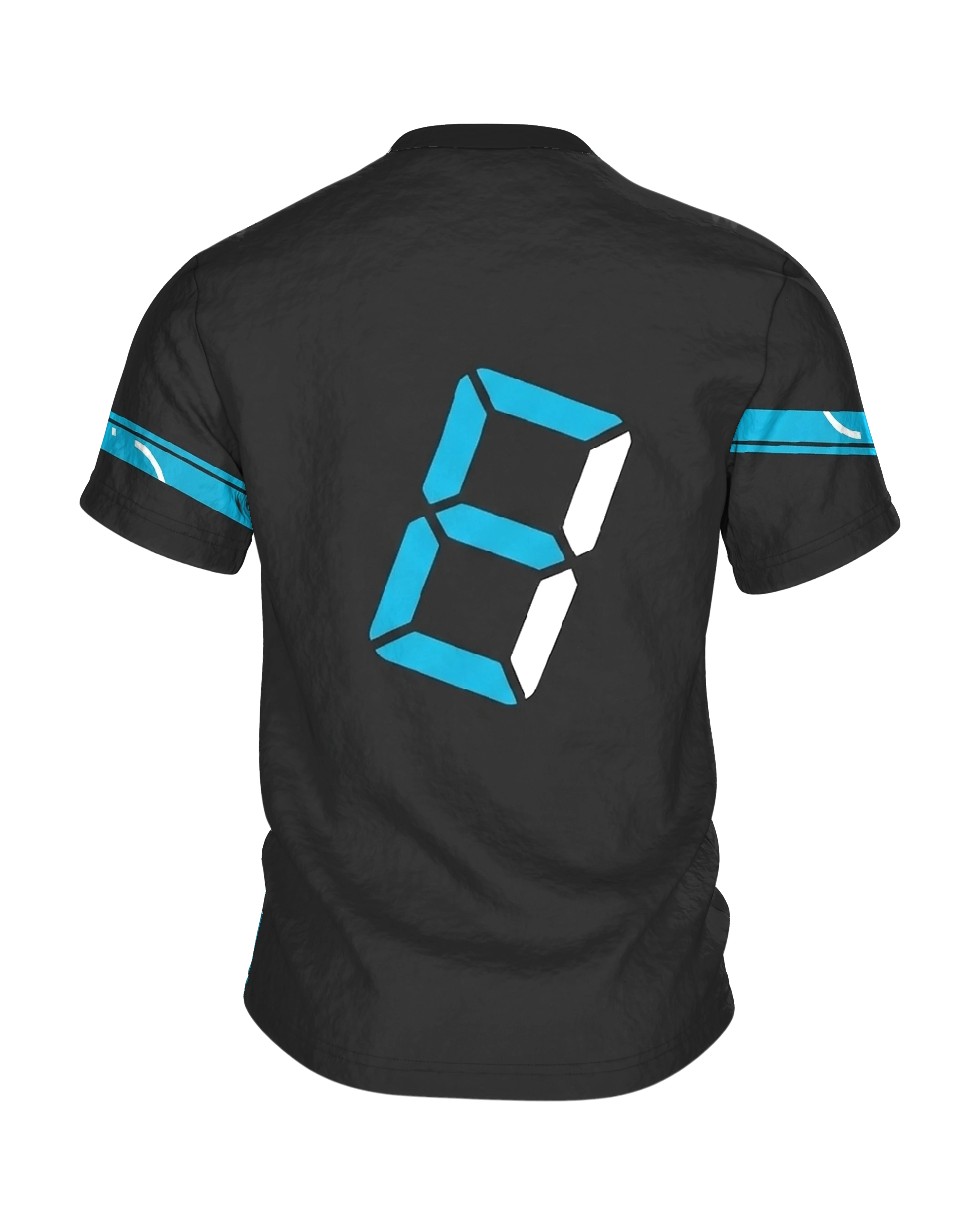 Stoppuhr Workout T-Shirt, Digitalziffern und Timer diagonal in Cyan auf Anthrazit, Rückseite