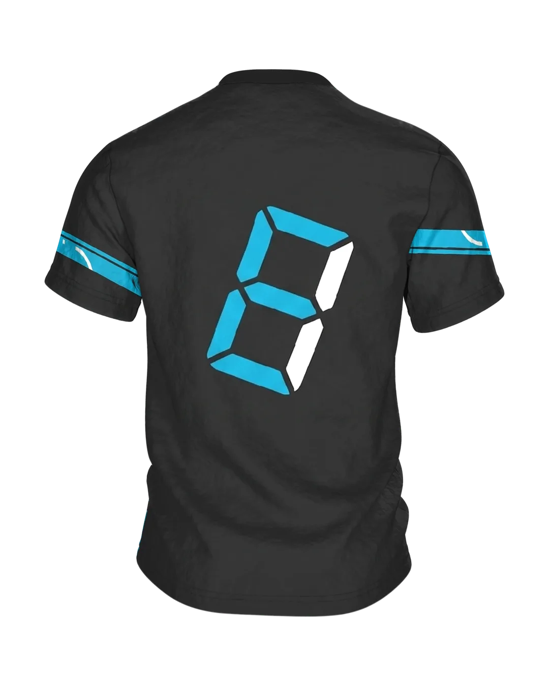 Stoppuhr Workout T-Shirt, Digitalziffern und Timer diagonal in Cyan auf Anthrazit, Rückseite