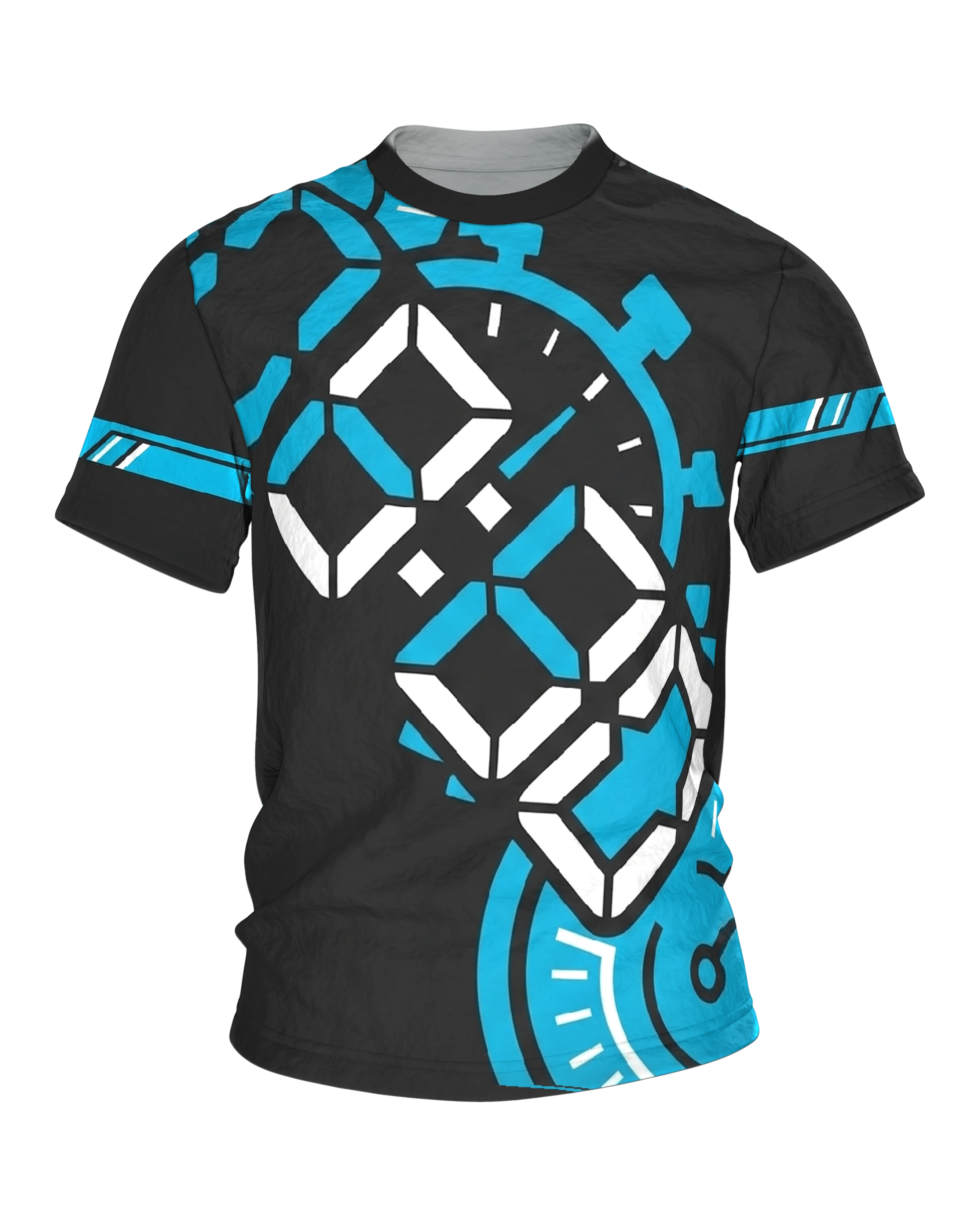 Stoppuhr Workout T-Shirt, Digitalziffern und Timer diagonal in Cyan auf Anthrazit