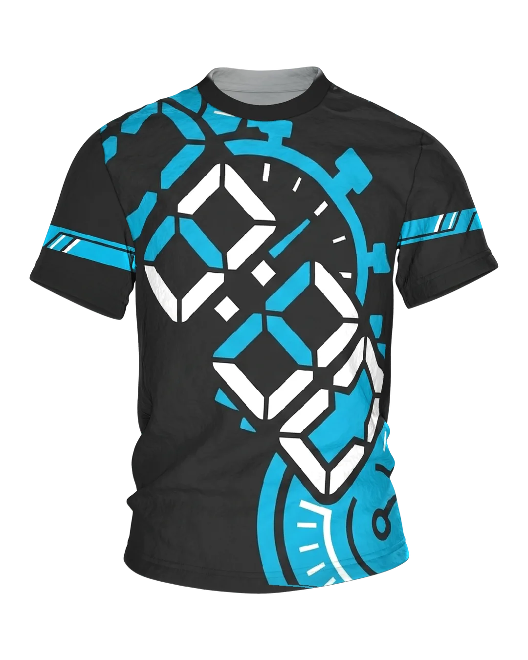 Stoppuhr Workout T-Shirt, Digitalziffern und Timer diagonal in Cyan auf Anthrazit