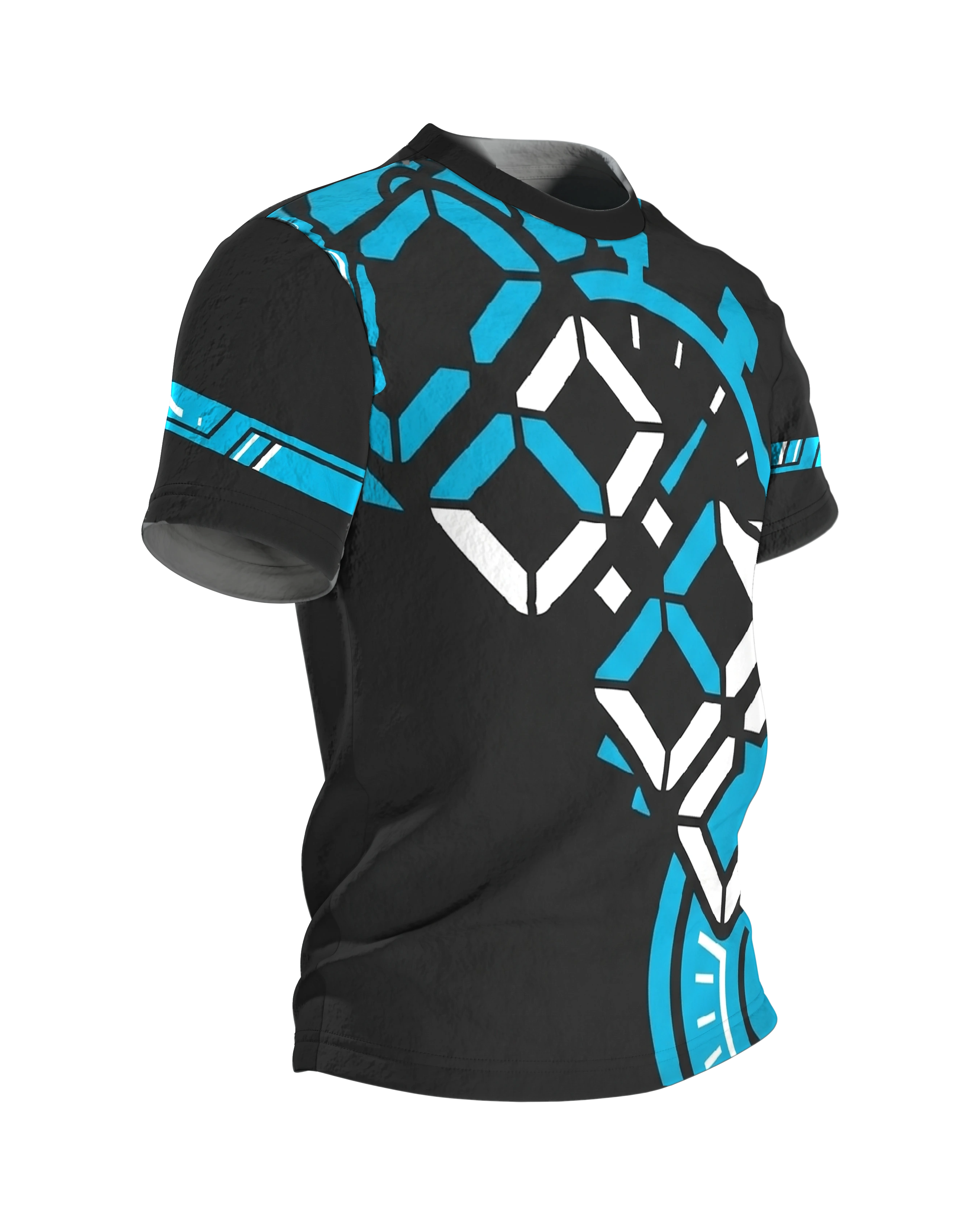 Stoppuhr Workout T-Shirt, Digitalziffern und Timer diagonal in Cyan auf Anthrazit, Seitenansicht links