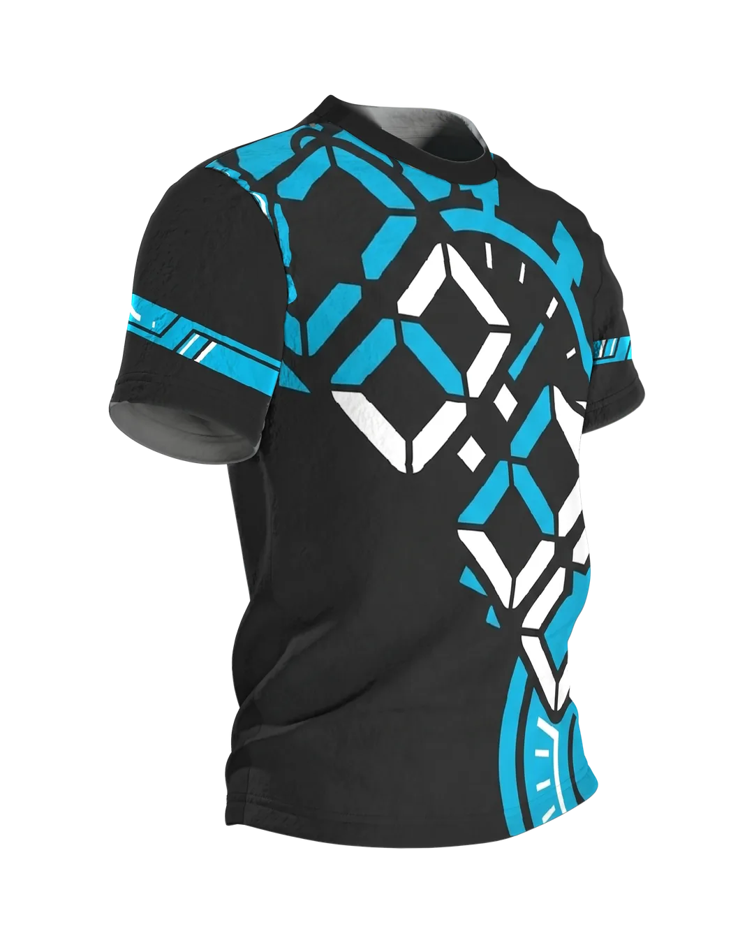 Stoppuhr Workout T-Shirt, Digitalziffern und Timer diagonal in Cyan auf Anthrazit, Seitenansicht links