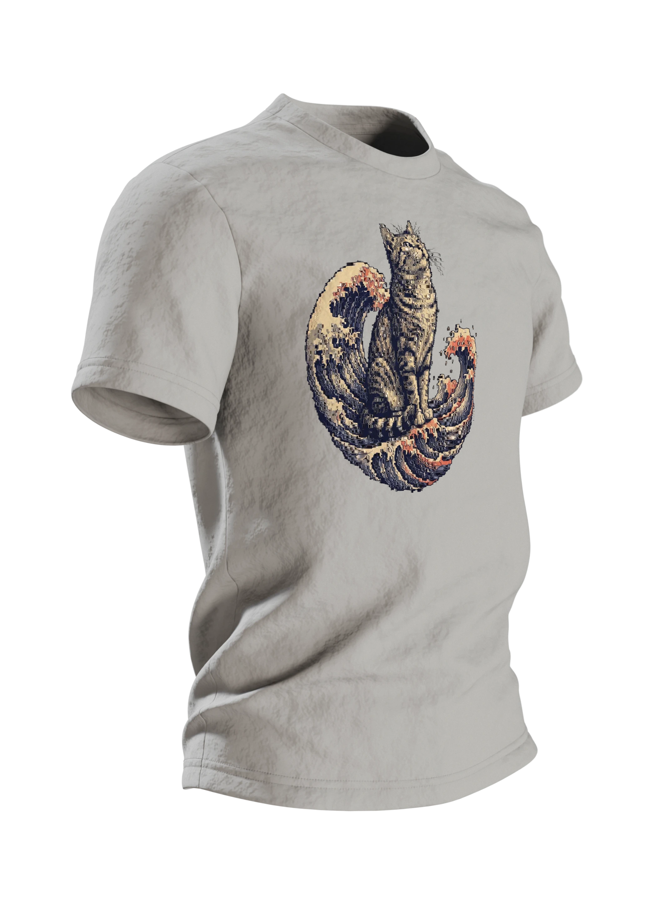 Ukiyo-e Katze auf Welle – feiner Holzschnitt T-Shirt — Linker Ärmel