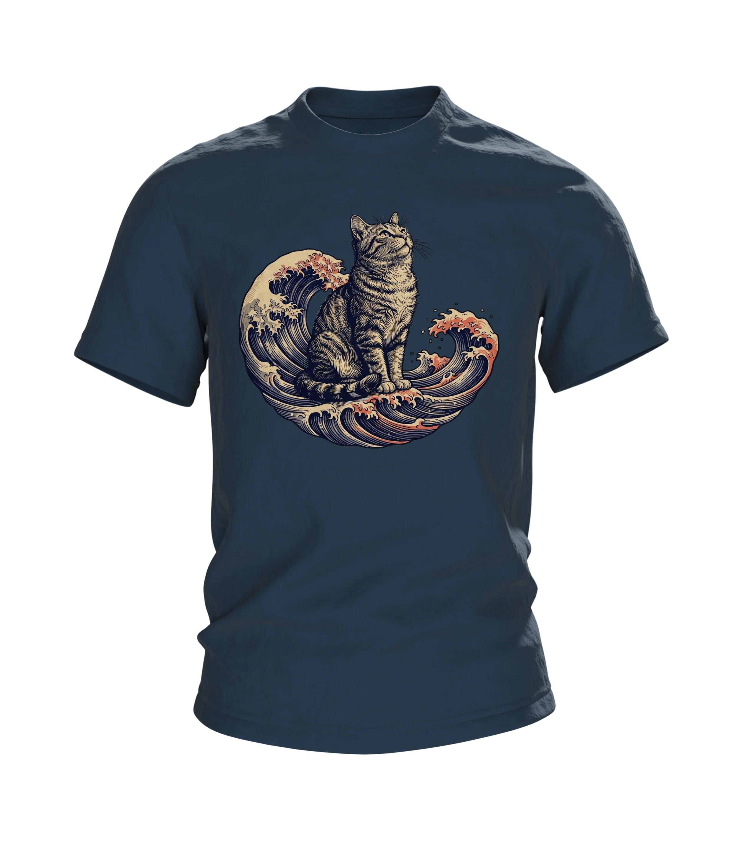 Ukiyo-e Katze auf Welle – feiner Holzschnitt T-Shirt
