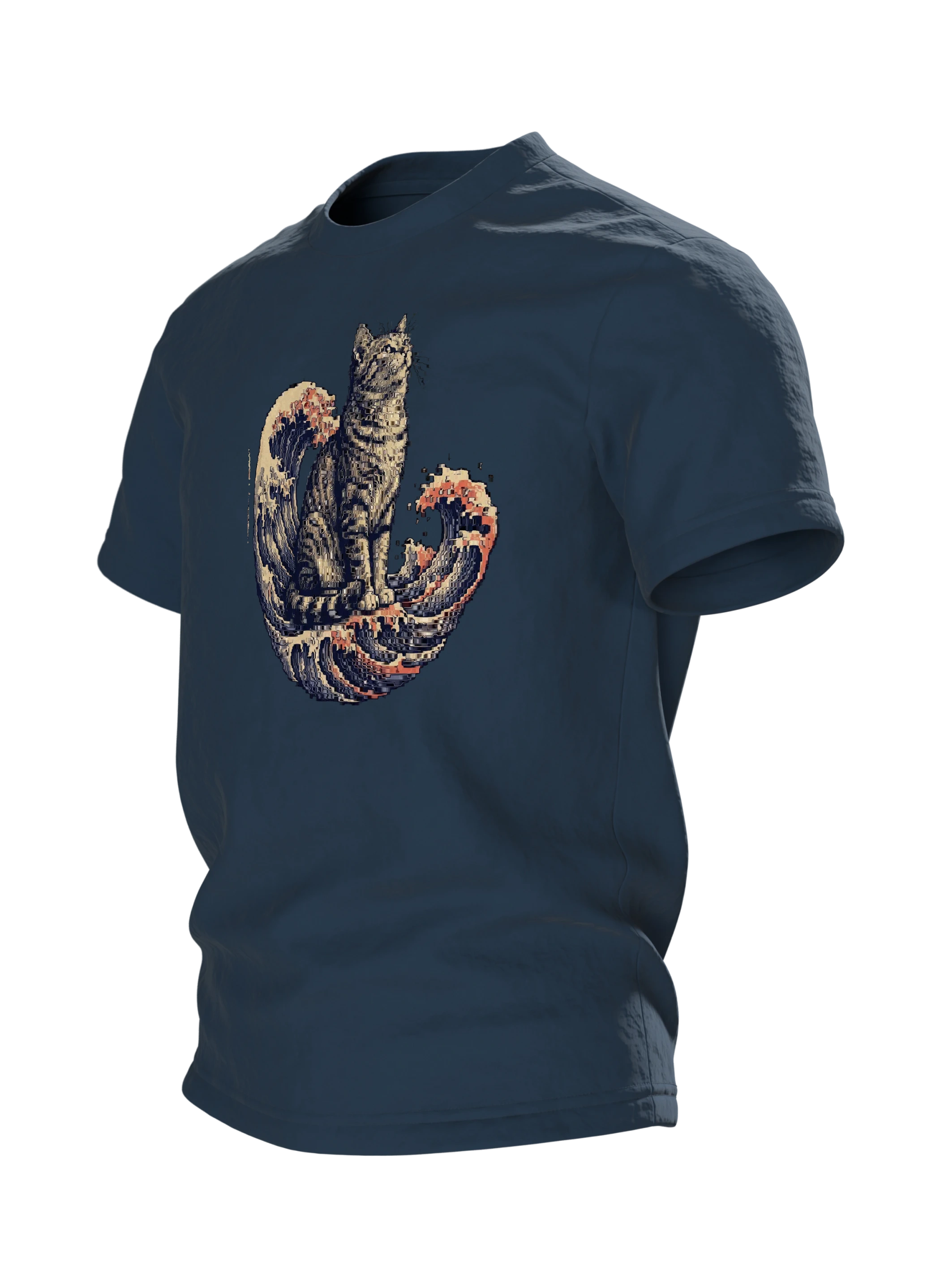 Ukiyo-e Katze auf Welle – feiner Holzschnitt T-Shirt