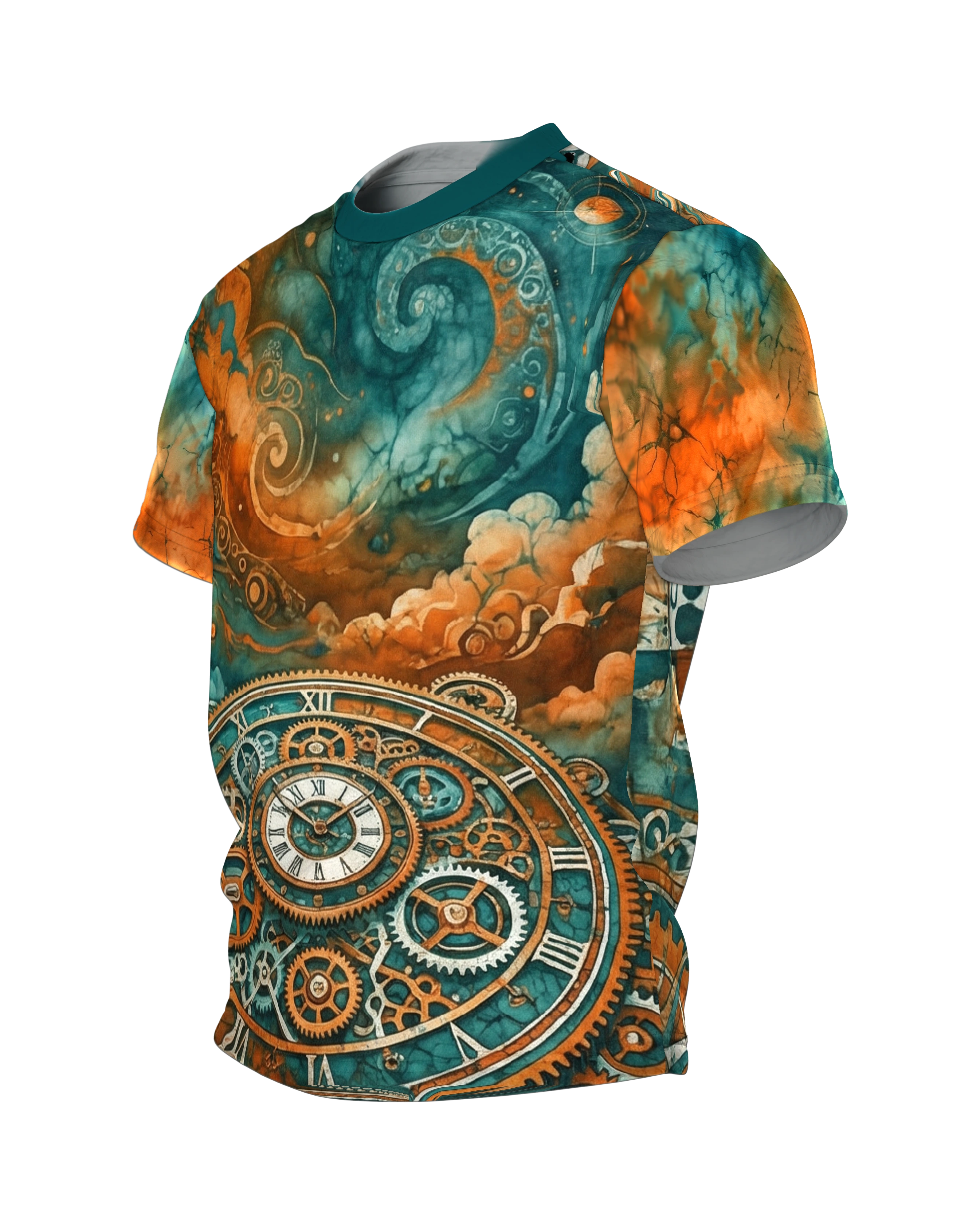 Steampunk Uhrwerk T-Shirt: Kosmische Mechanik, Seitenansicht rechts