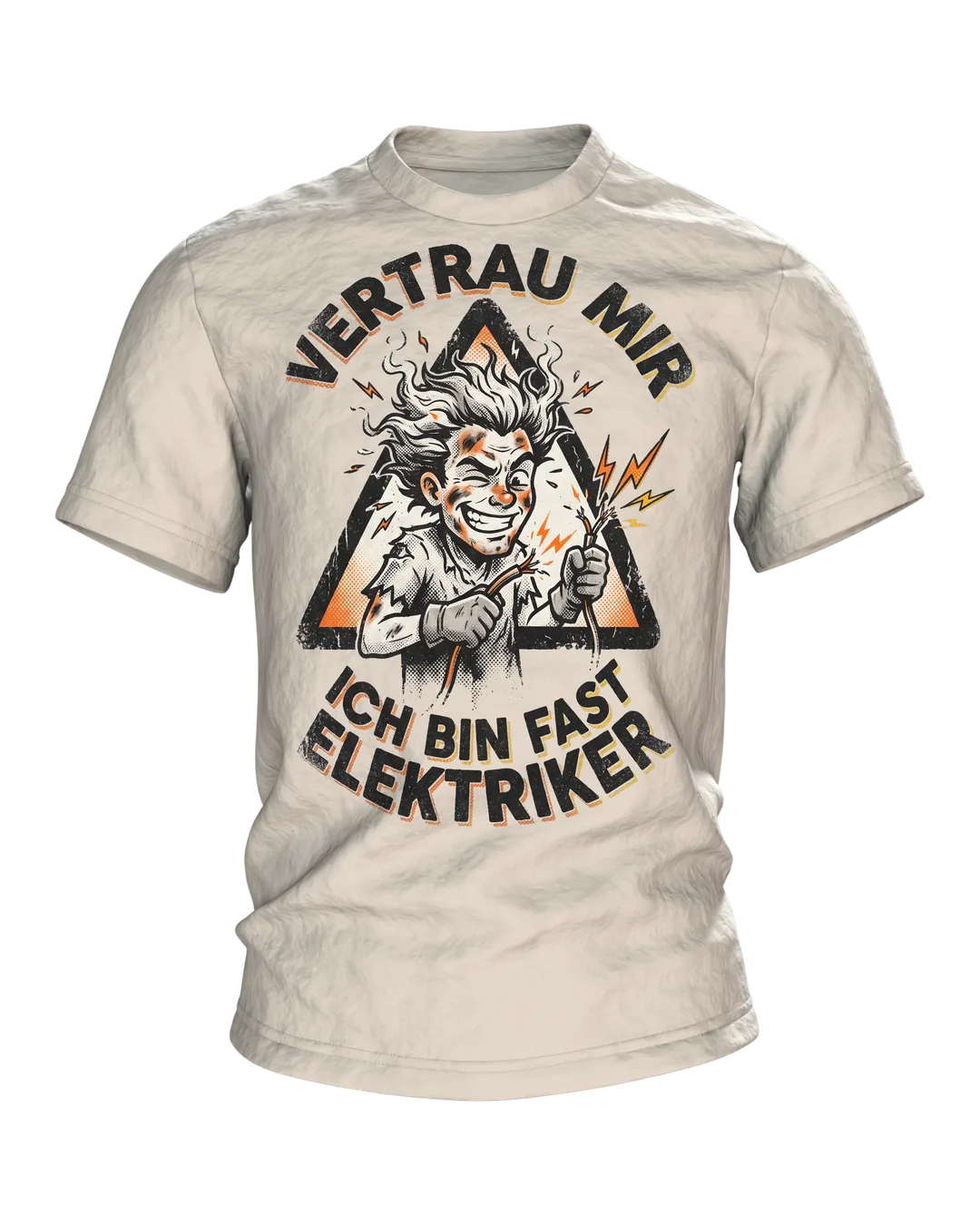 Elektriker Comic T-Shirt "Vertrau mir, ich bin fast Elektriker", versengter Held im Warndreieck