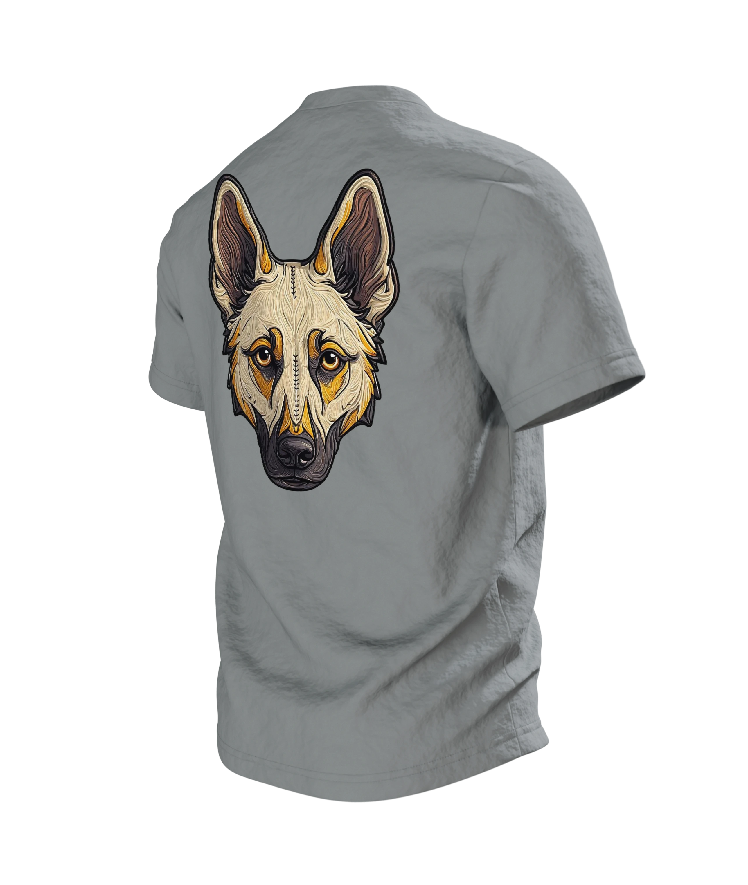 Schäferhund Stickerei-Optik Wappen Baumwoll T-Shirt — Rückseite