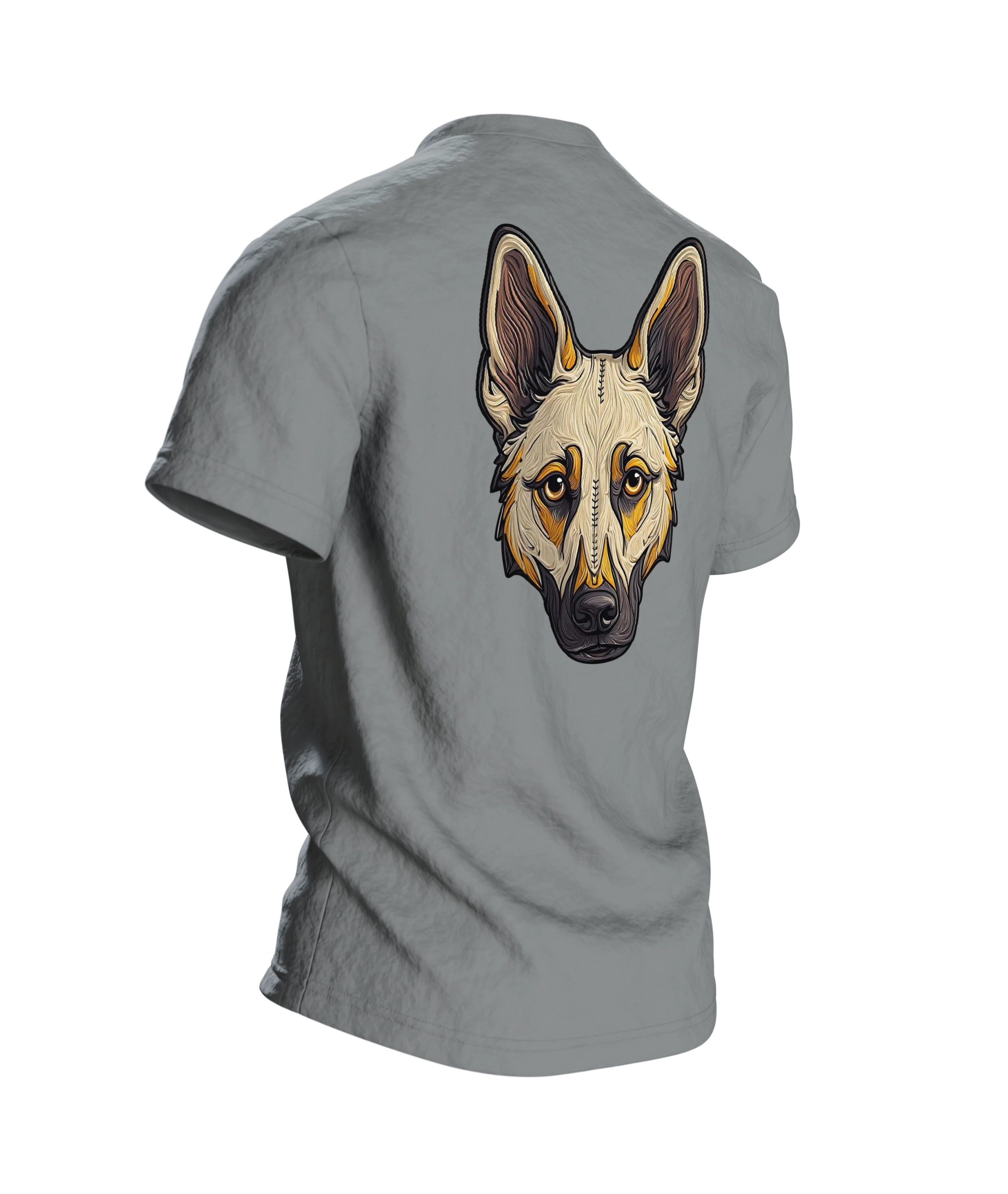 Schäferhund Stickerei-Optik Wappen Baumwoll T-Shirt — Rückseite