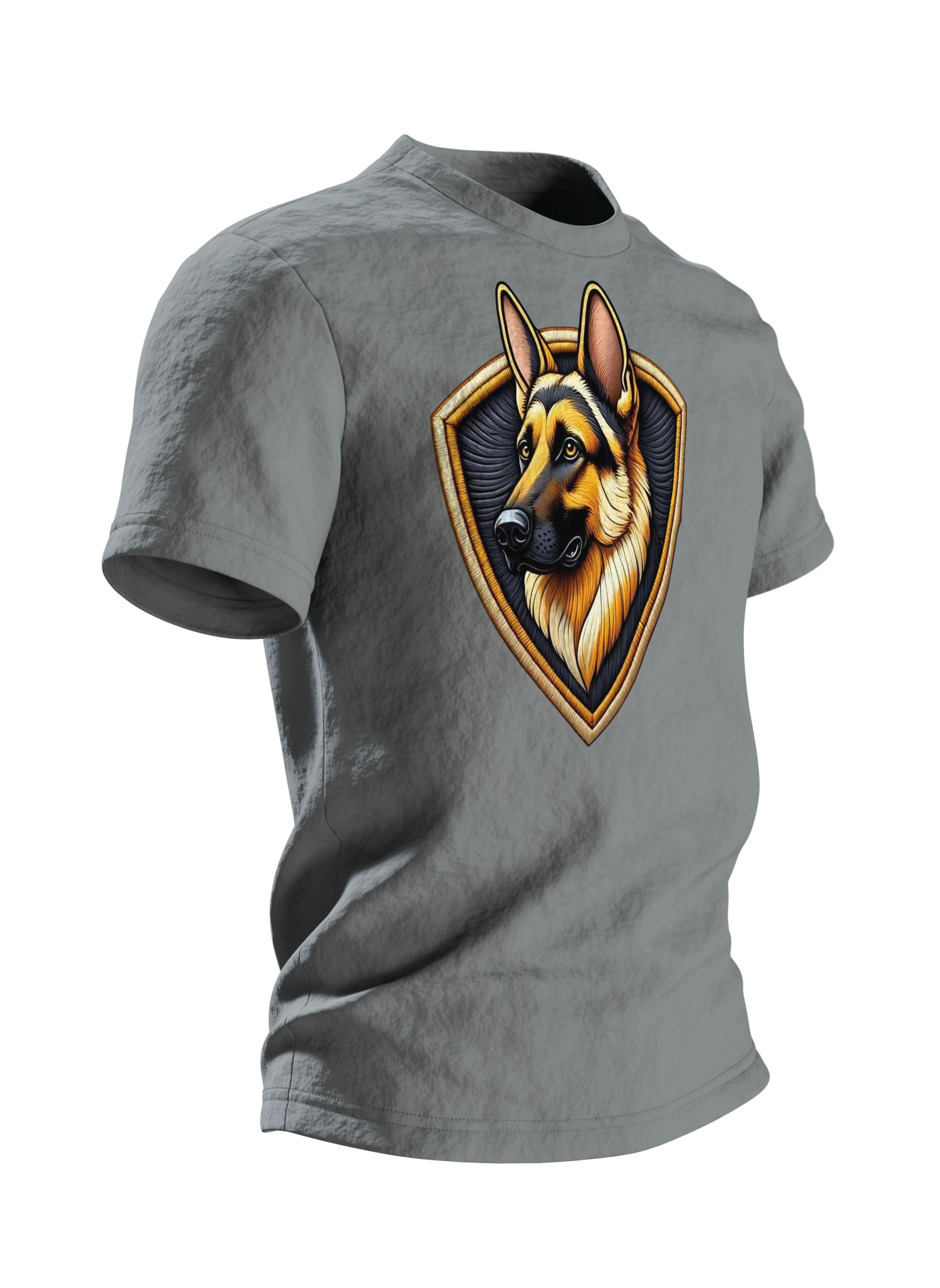 Schäferhund Stickerei-Optik Wappen Baumwoll T-Shirt — Linker Ärmel