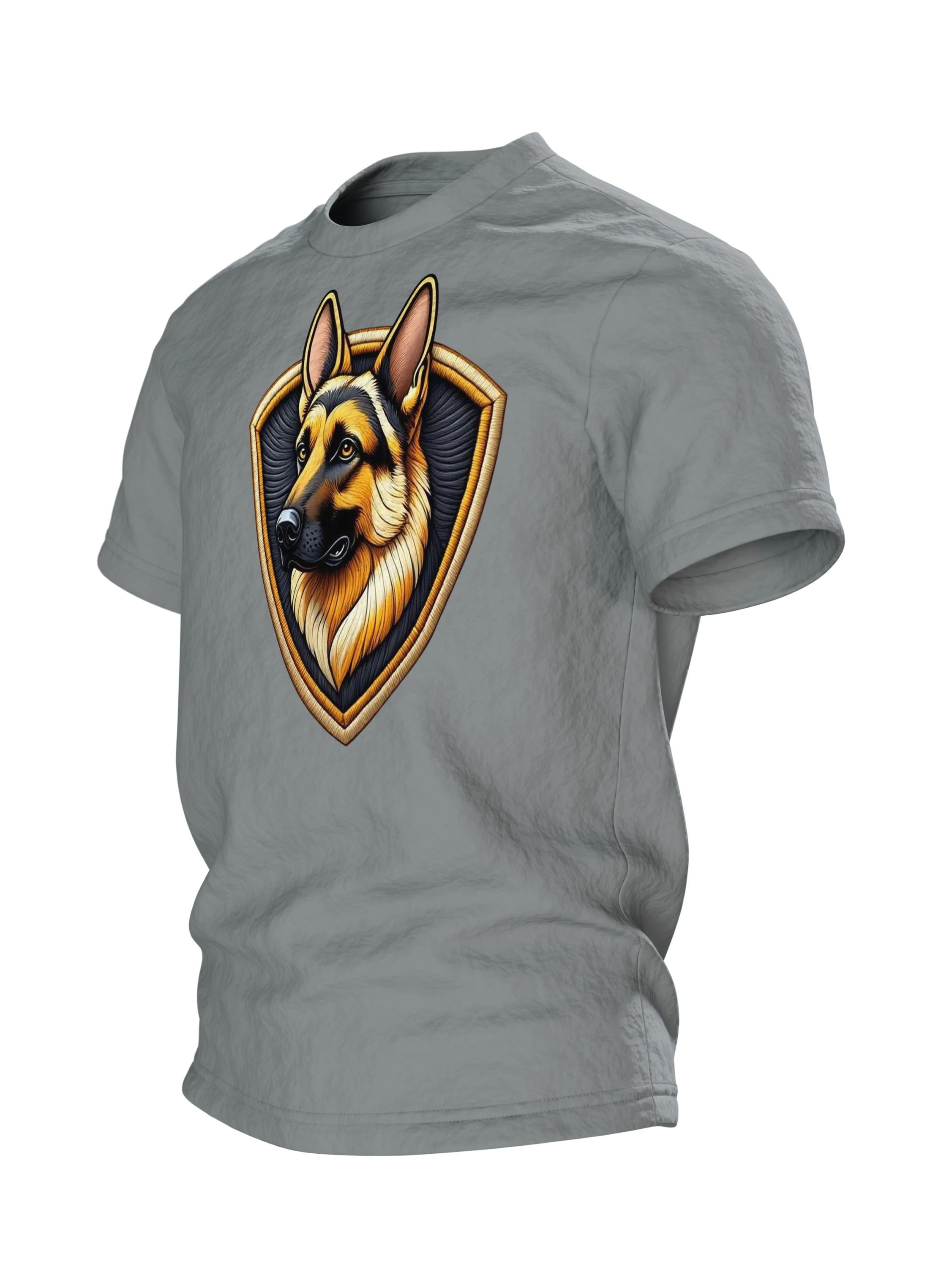 Schäferhund Stickerei-Optik Wappen Baumwoll T-Shirt — Rechter Ärmel