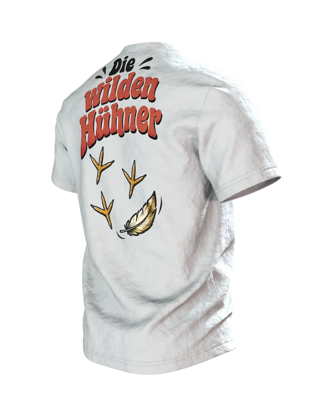 Auch ein blindes Huhn trinkt mal einen Korn T-Shirt: Retro-Huhn mit Cocktail, Saufspruch vorn, Rückenprint, Rückseite schräg links