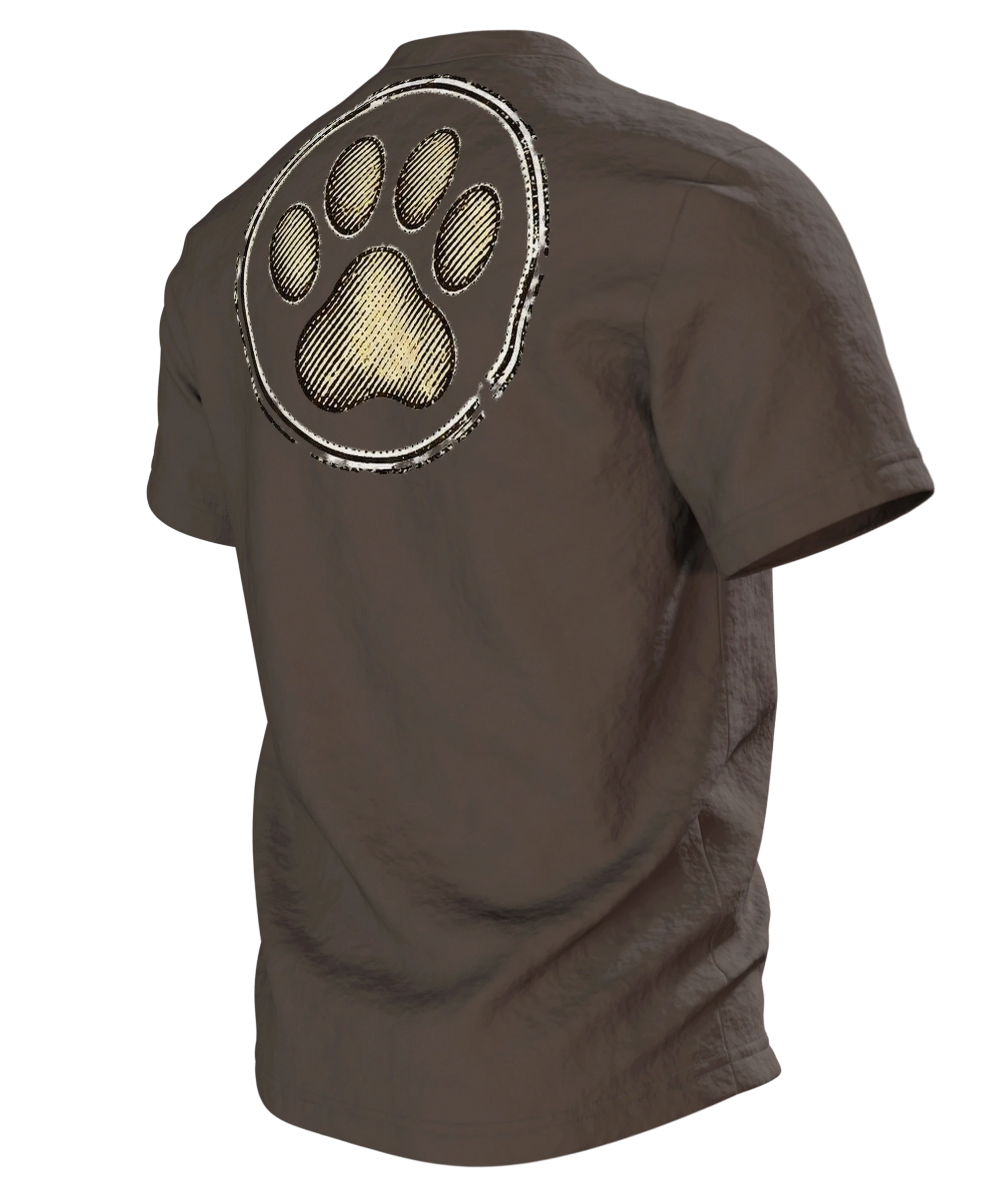 Dackel Mama T-Shirt, Vintage Gravur-Emblem im Used-Look mit Pfoten-Stempel, Rückseite schräg links