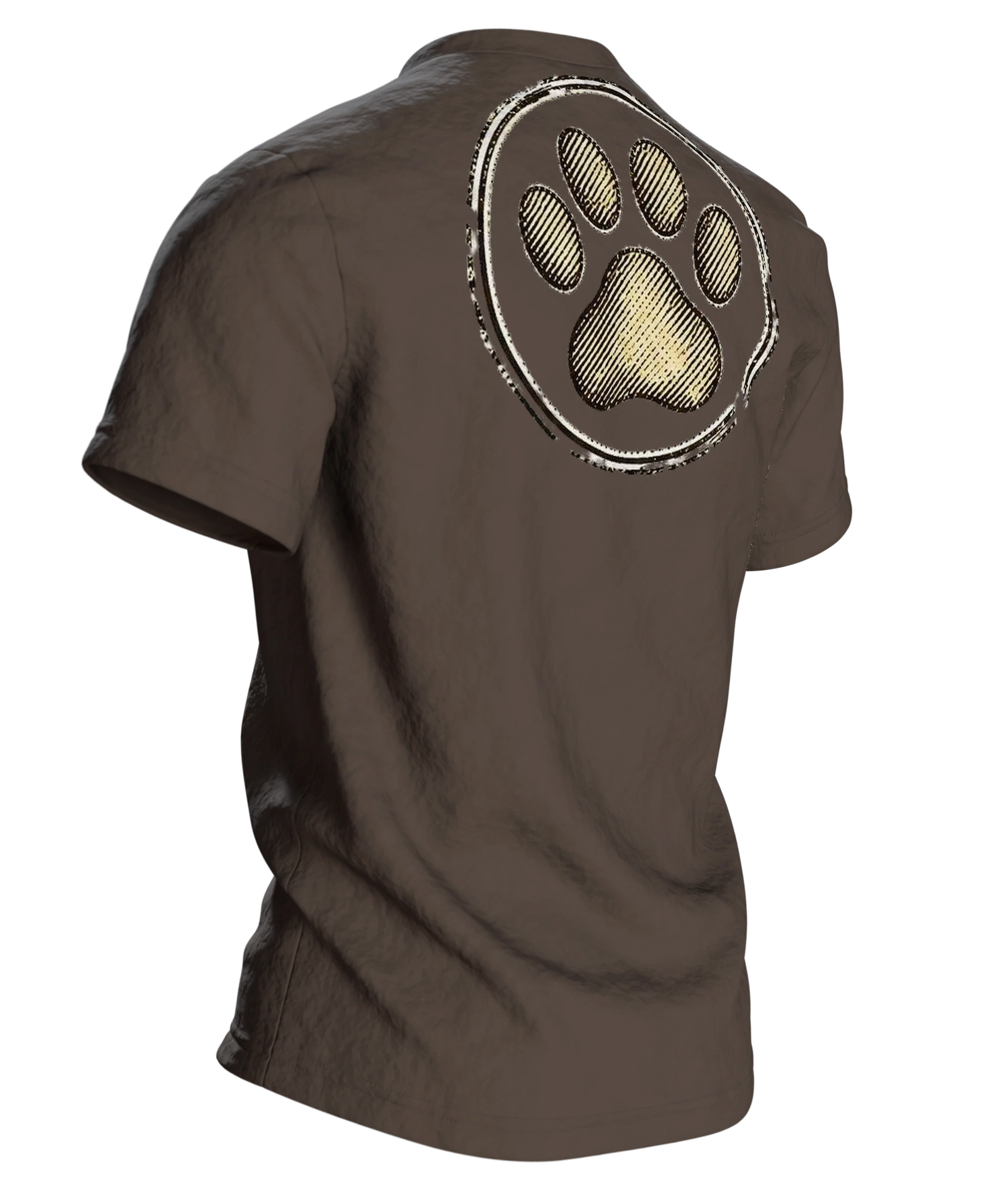 Dackel Mama T-Shirt, Vintage Gravur-Emblem im Used-Look mit Pfoten-Stempel, Rückseite schräg rechts
