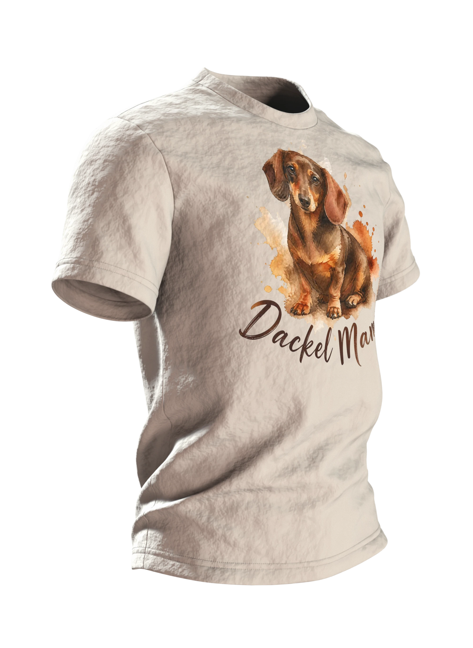 Dackel Mama T-Shirt, Aquarell Dackel Porträt im Herbstlook, Seitenansicht links