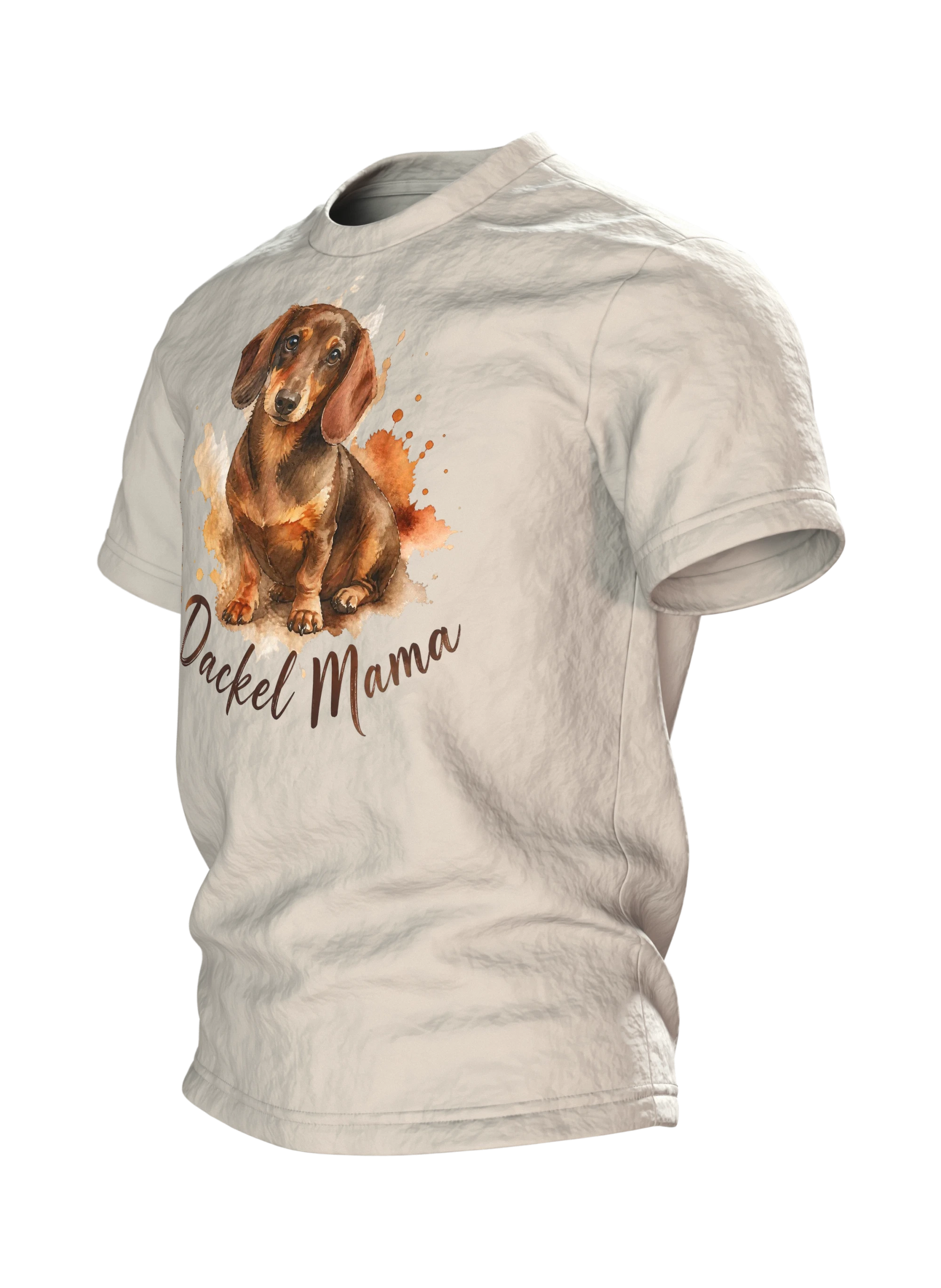 Dackel Mama T-Shirt, Aquarell Dackel Porträt im Herbstlook, Seitenansicht rechts