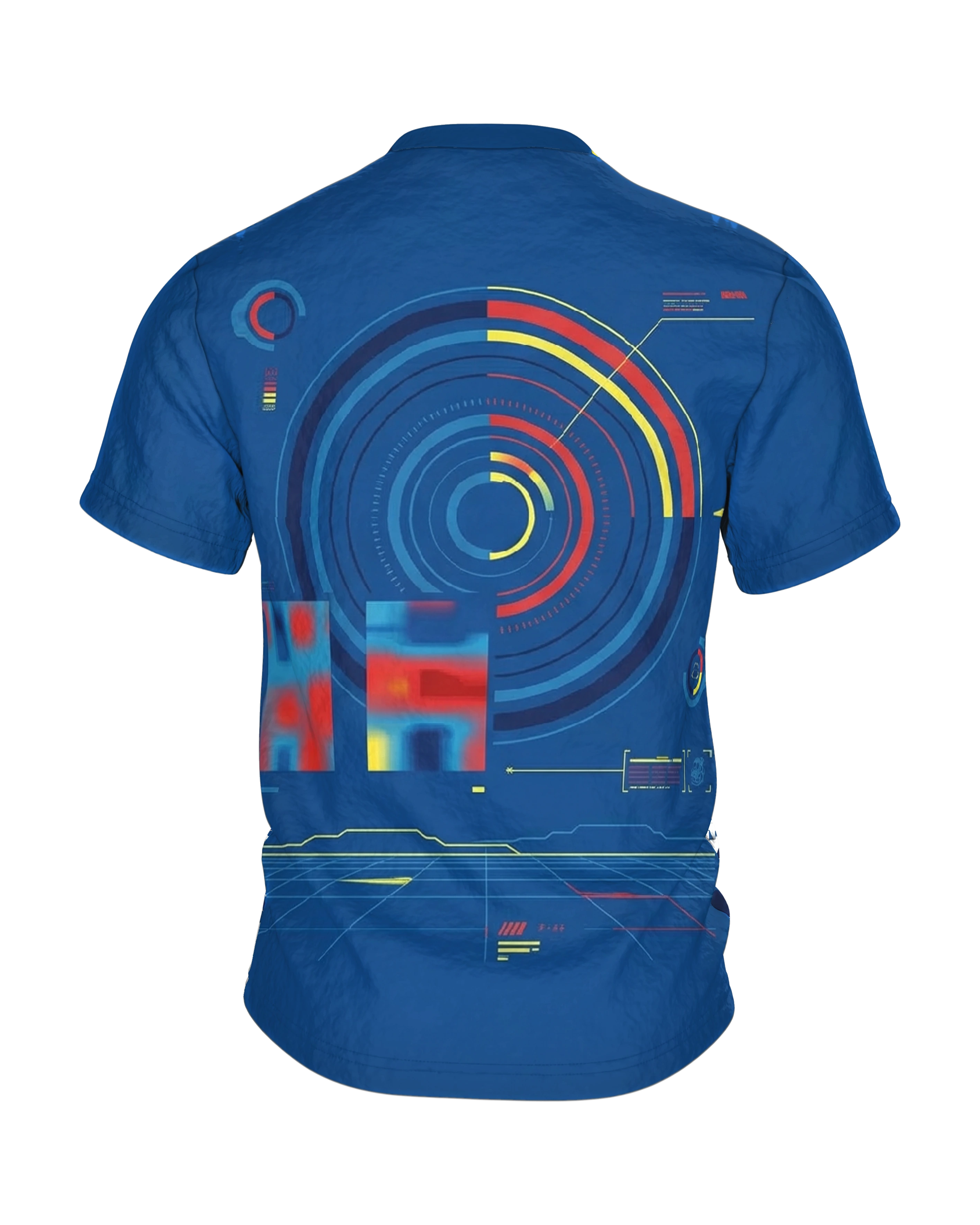 Cyberpunk Sportbike T-Shirt: Kurvenjagd unter der Drohne, Rückseite