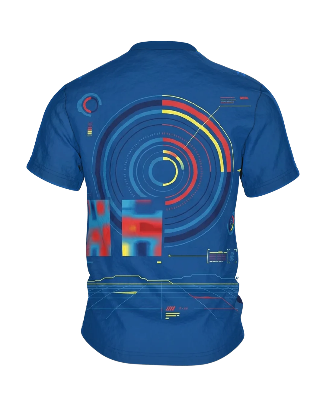 Cyberpunk Sportbike T-Shirt: Kurvenjagd unter der Drohne, Rückseite