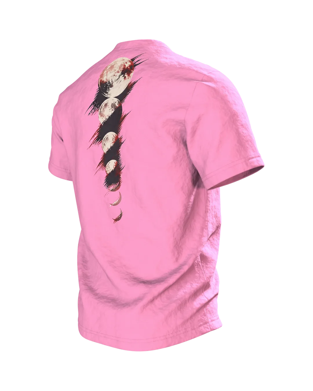 Samurai Silhouette T-Shirt: Mystischer Roter Mond, Rückseite schräg links