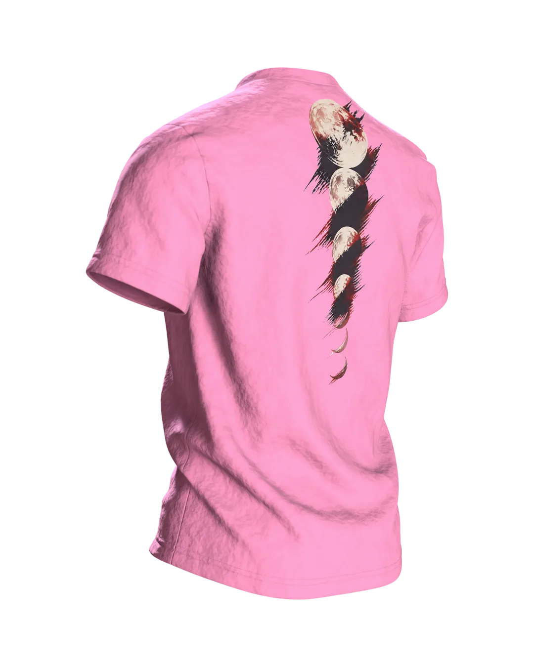 Samurai Silhouette T-Shirt: Mystischer Roter Mond, Rückseite schräg rechts